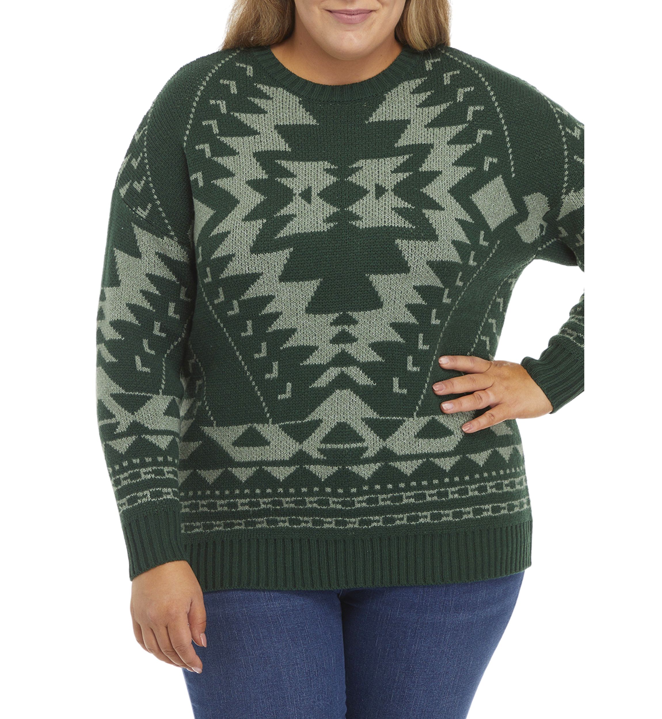 Plus Size Tribal Crew Sweater
