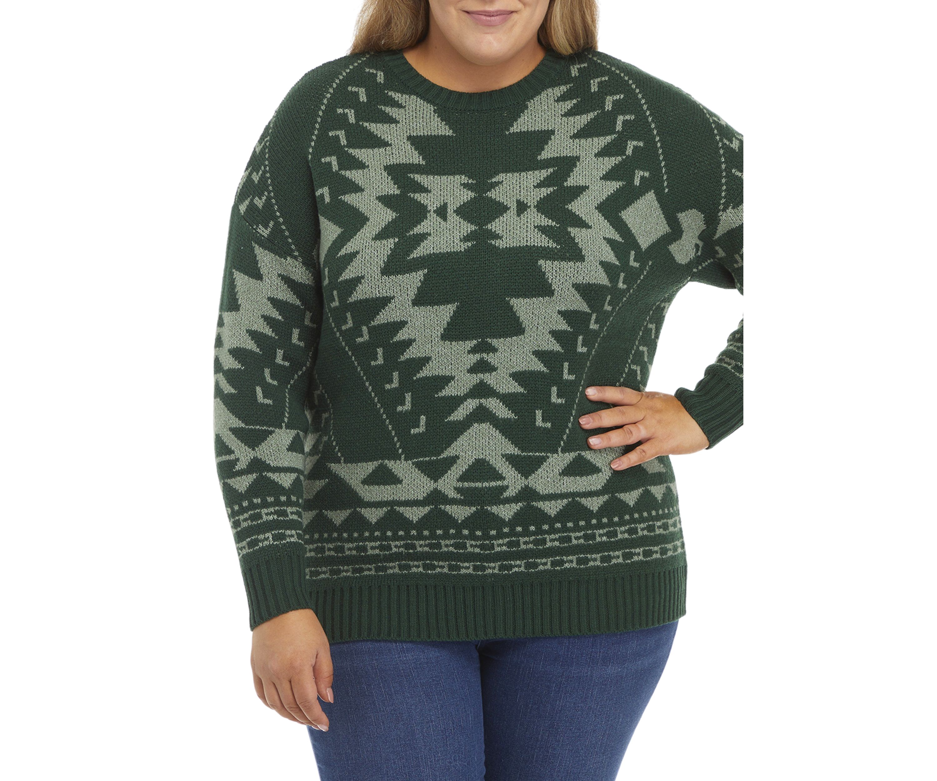 Plus Size Tribal Crew Sweater