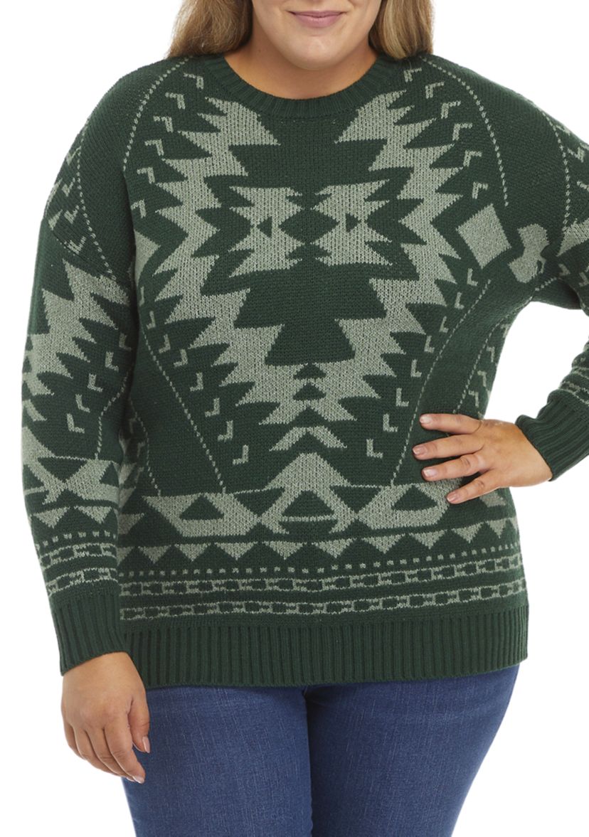 Plus Size Tribal Crew Sweater