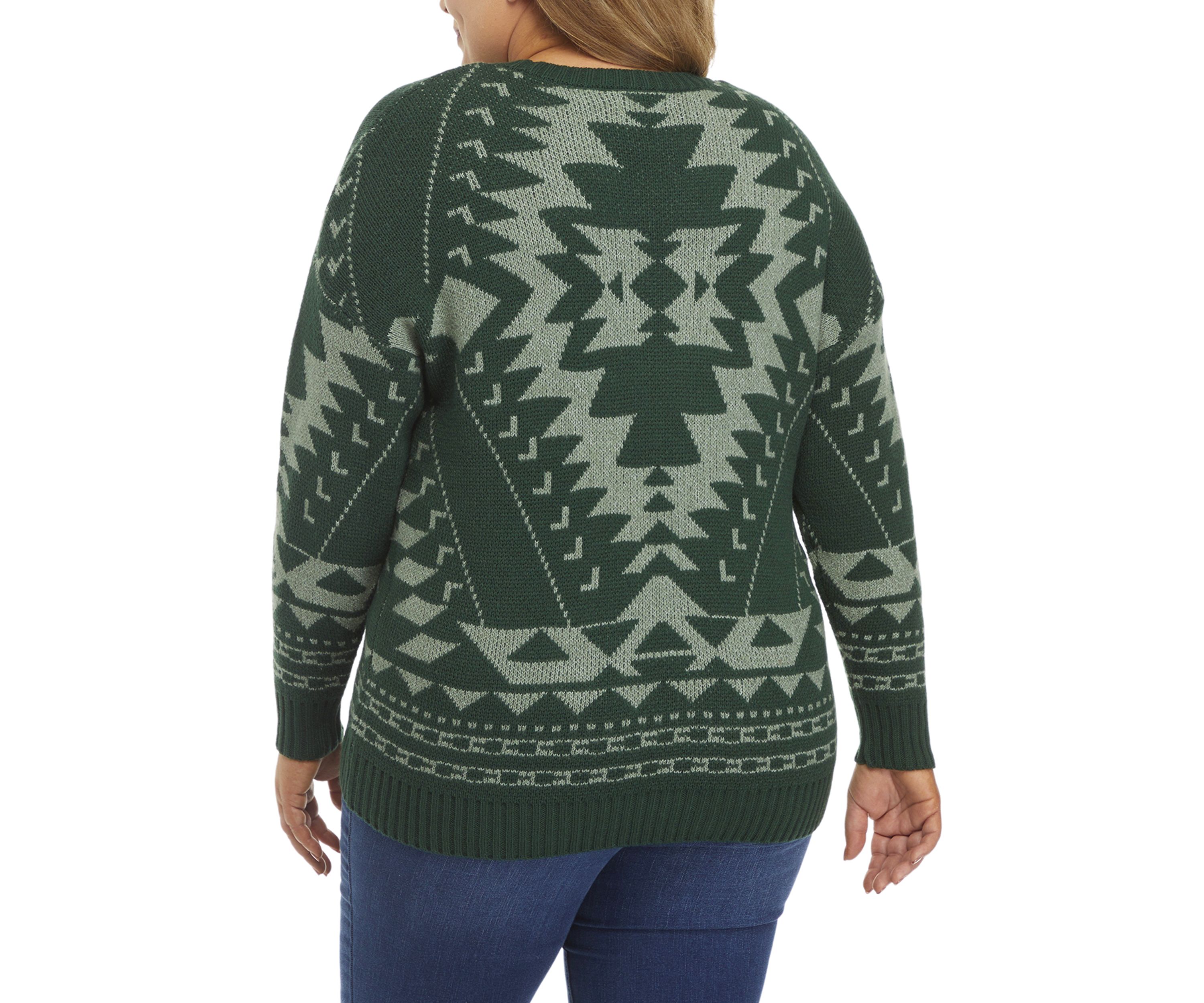 Plus Size Tribal Crew Sweater