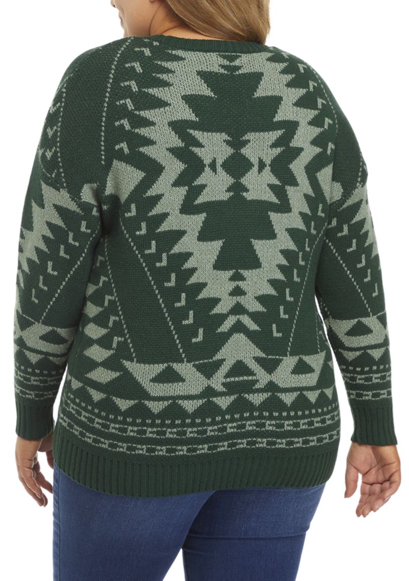 Plus Size Tribal Crew Sweater