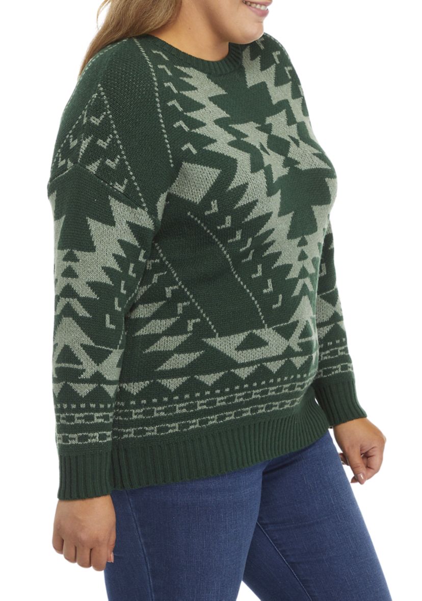 Plus Size Tribal Crew Sweater