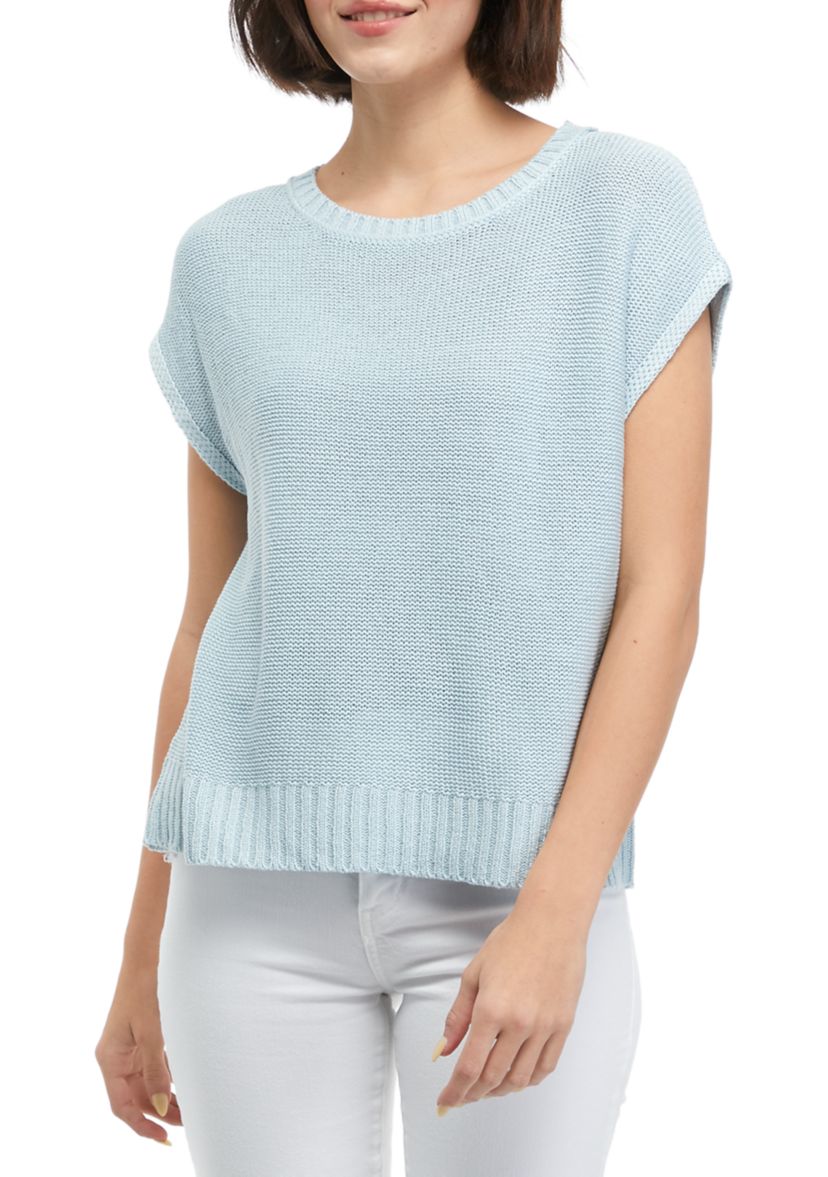 Womens Short Cap Sleeve Boxy Knit Sweater 
