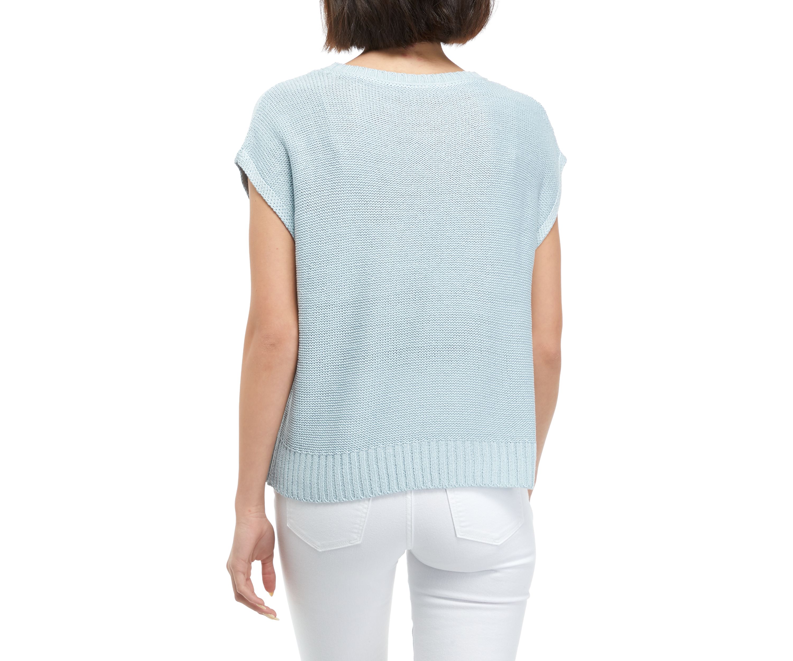 Womens Short Cap Sleeve Boxy Knit Sweater 