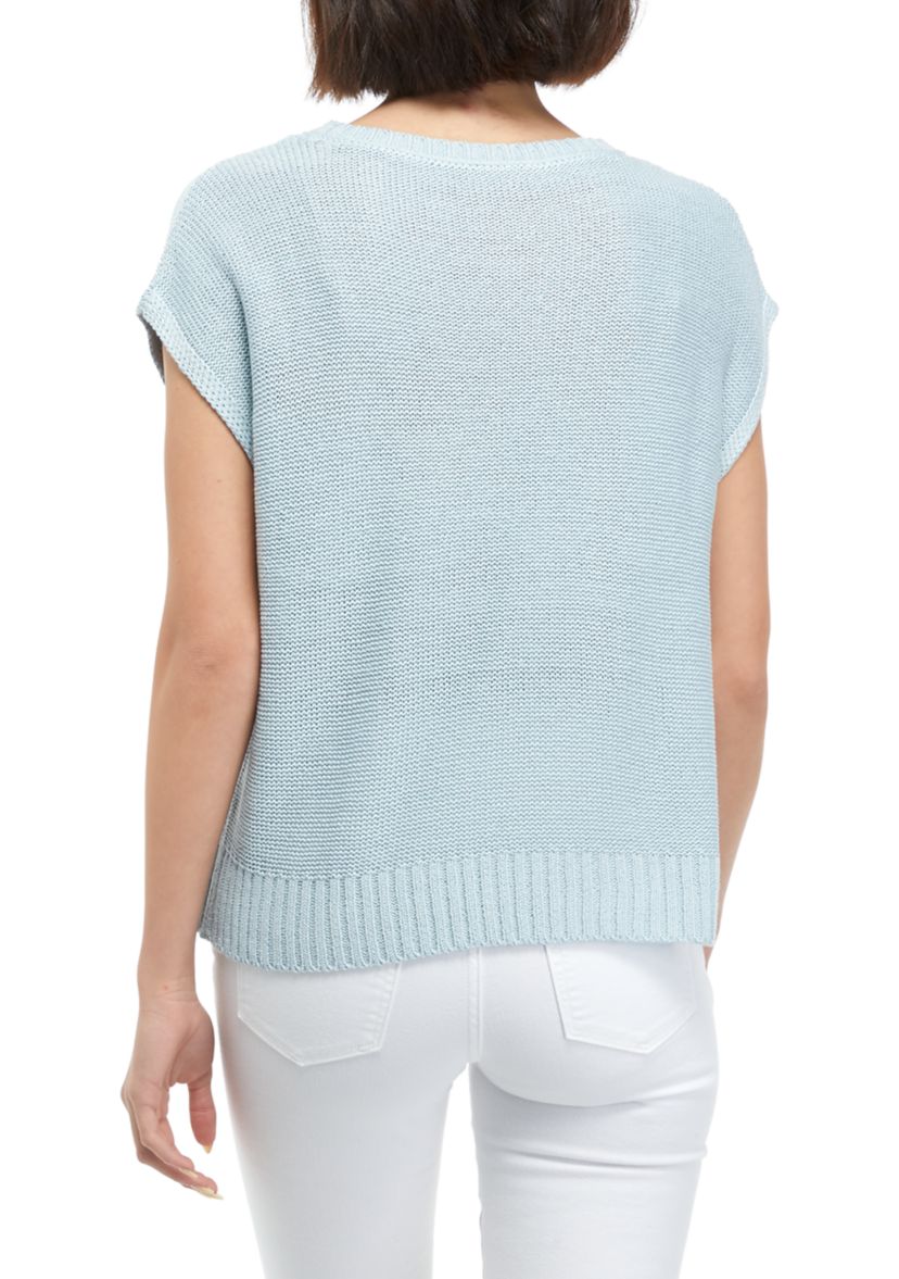 Womens Short Cap Sleeve Boxy Knit Sweater 