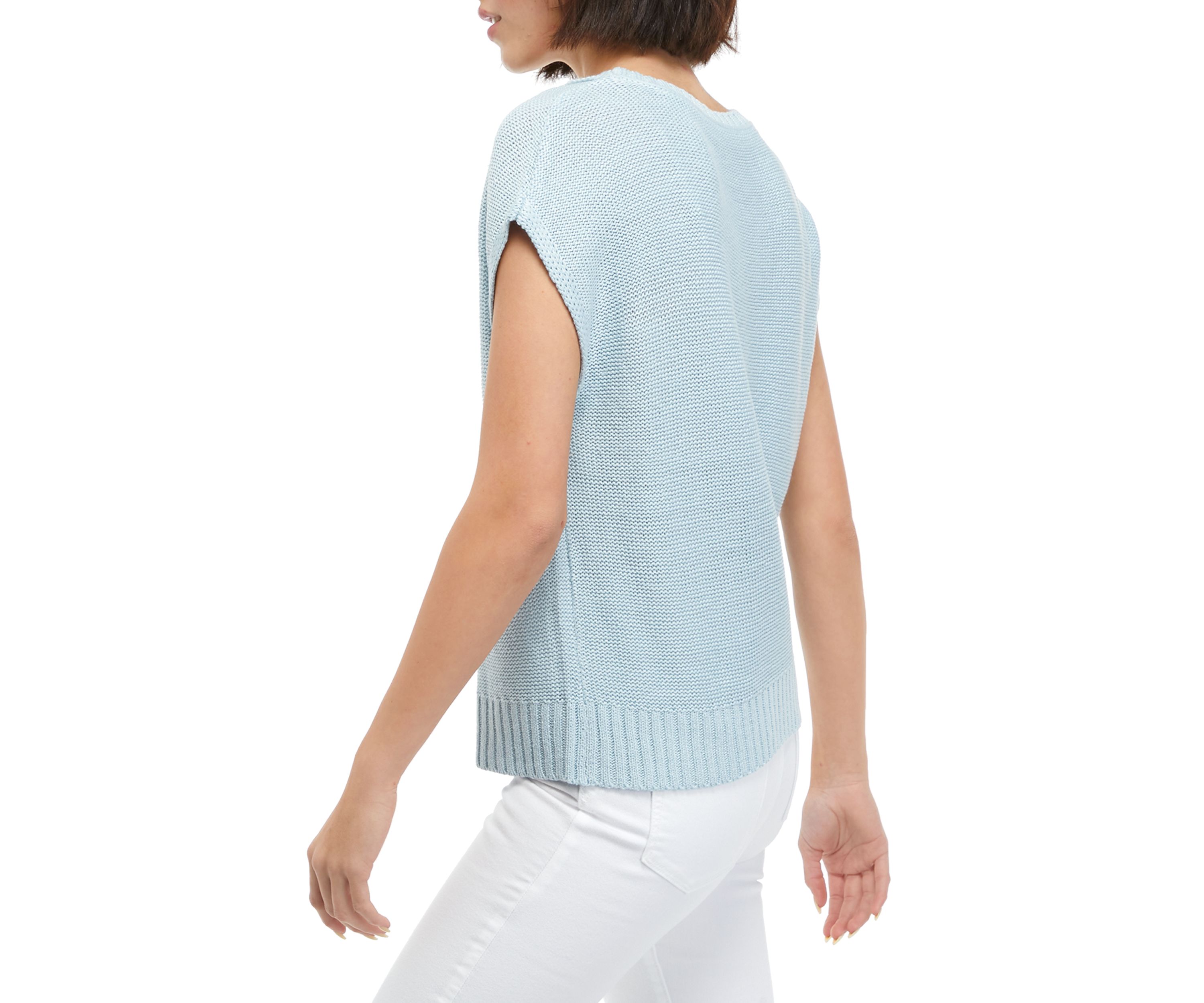 Womens Short Cap Sleeve Boxy Knit Sweater 