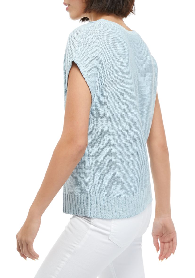 Womens Short Cap Sleeve Boxy Knit Sweater 