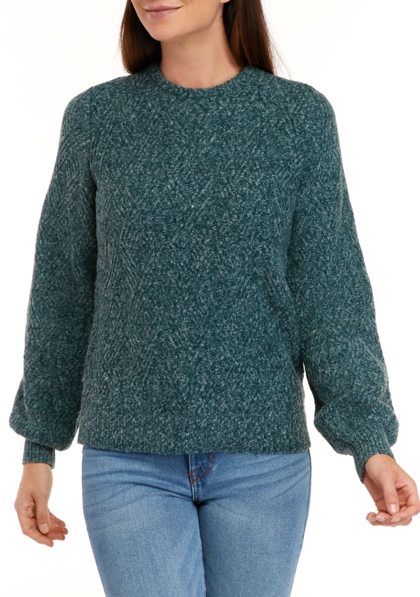 Womens Long Sleeve Chevron Stitch Pullover Sweater