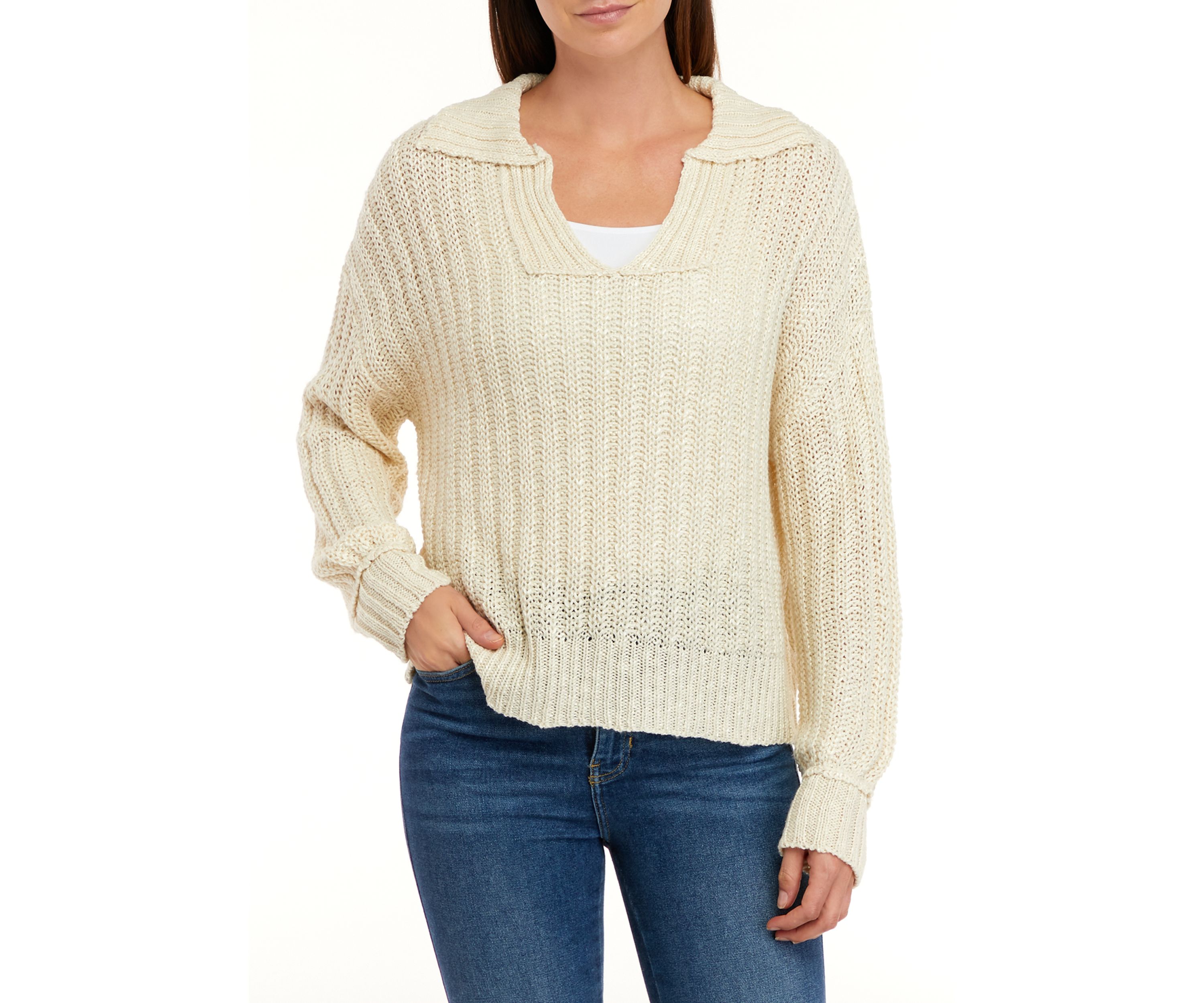 Womens Long Sleeve Collared Ribbed Sweater