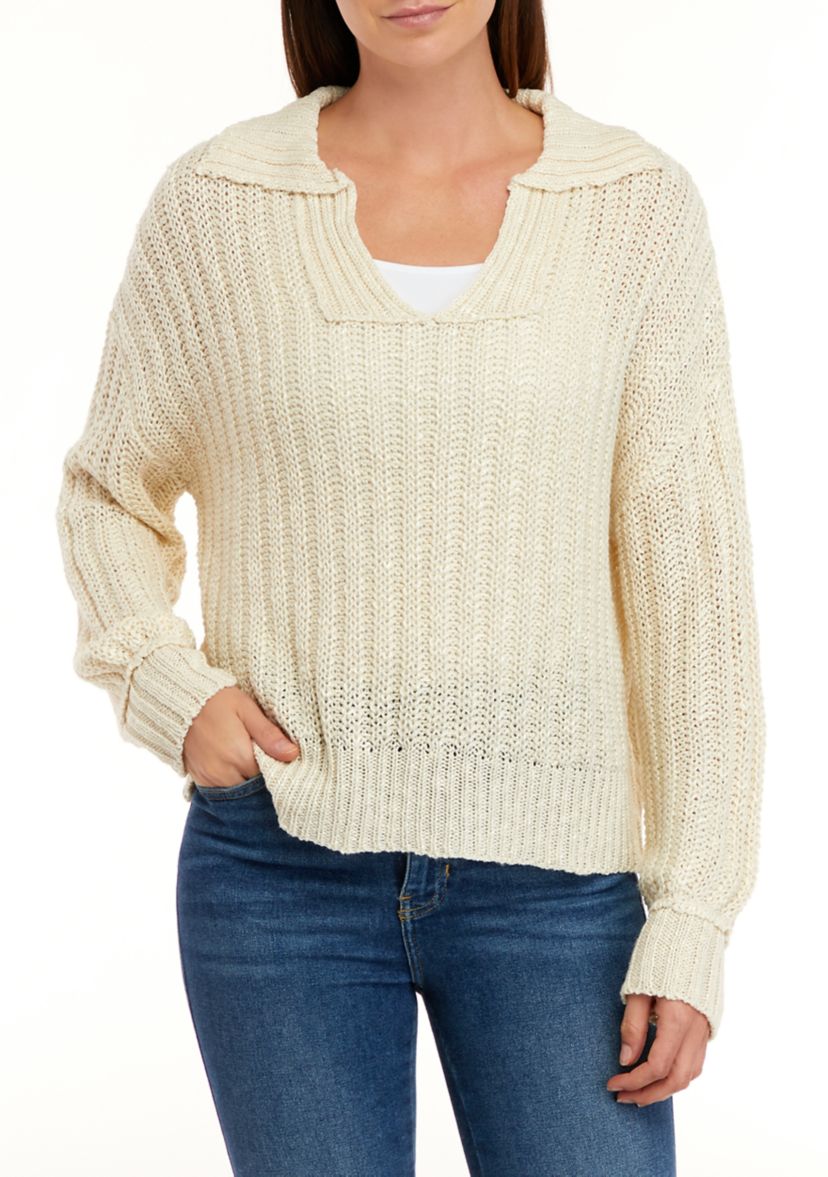 Womens Long Sleeve Collared Ribbed Sweater