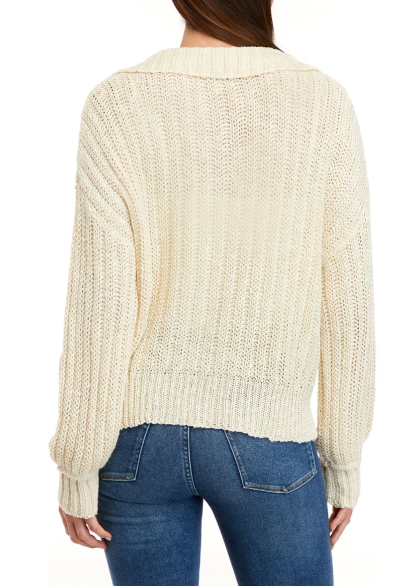 Womens Long Sleeve Collared Ribbed Sweater