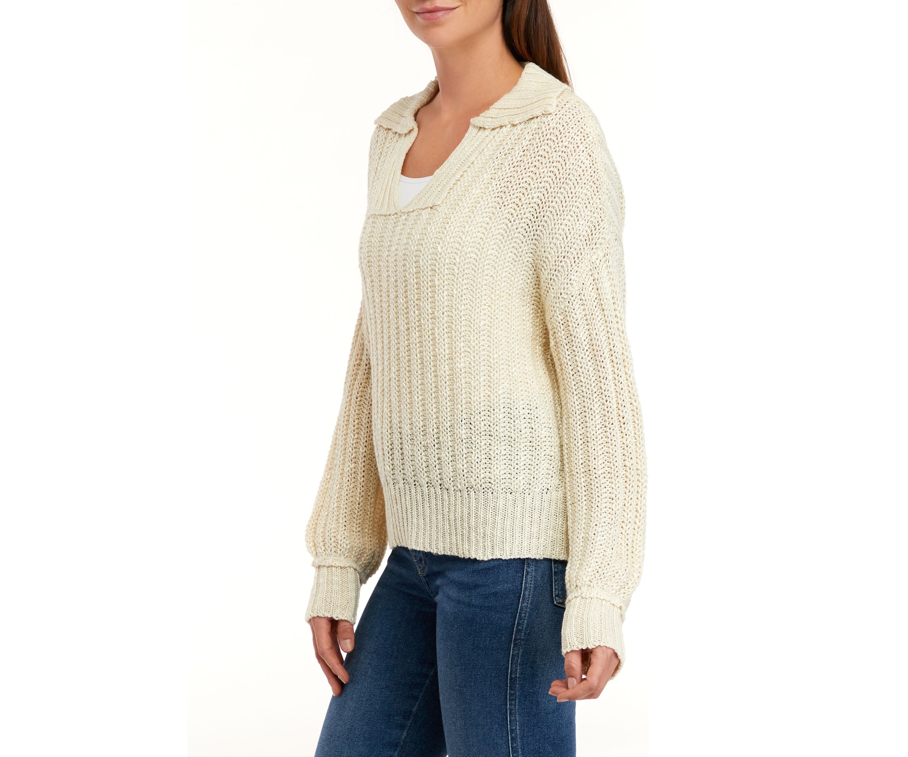 Womens Long Sleeve Collared Ribbed Sweater