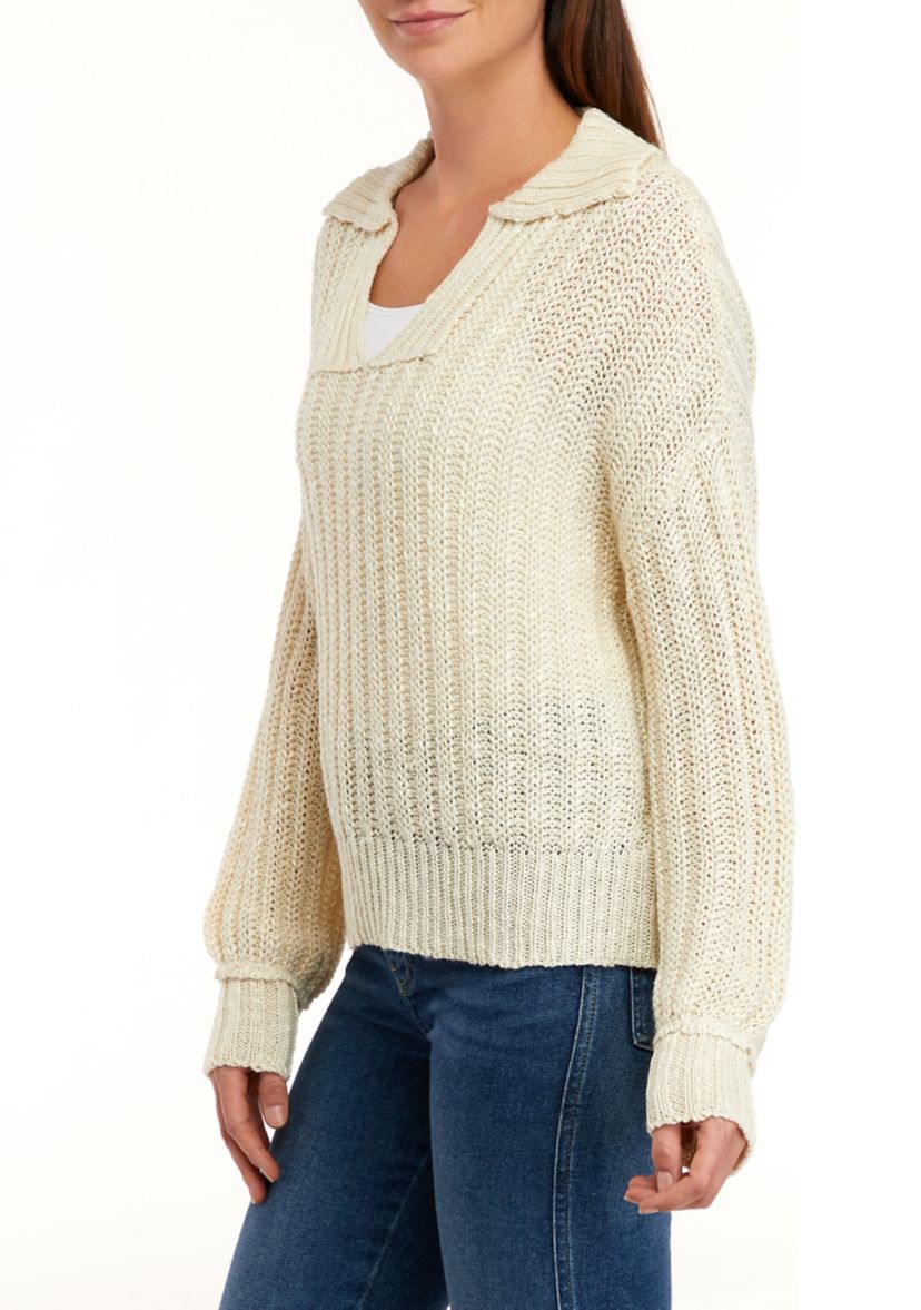Womens Long Sleeve Collared Ribbed Sweater