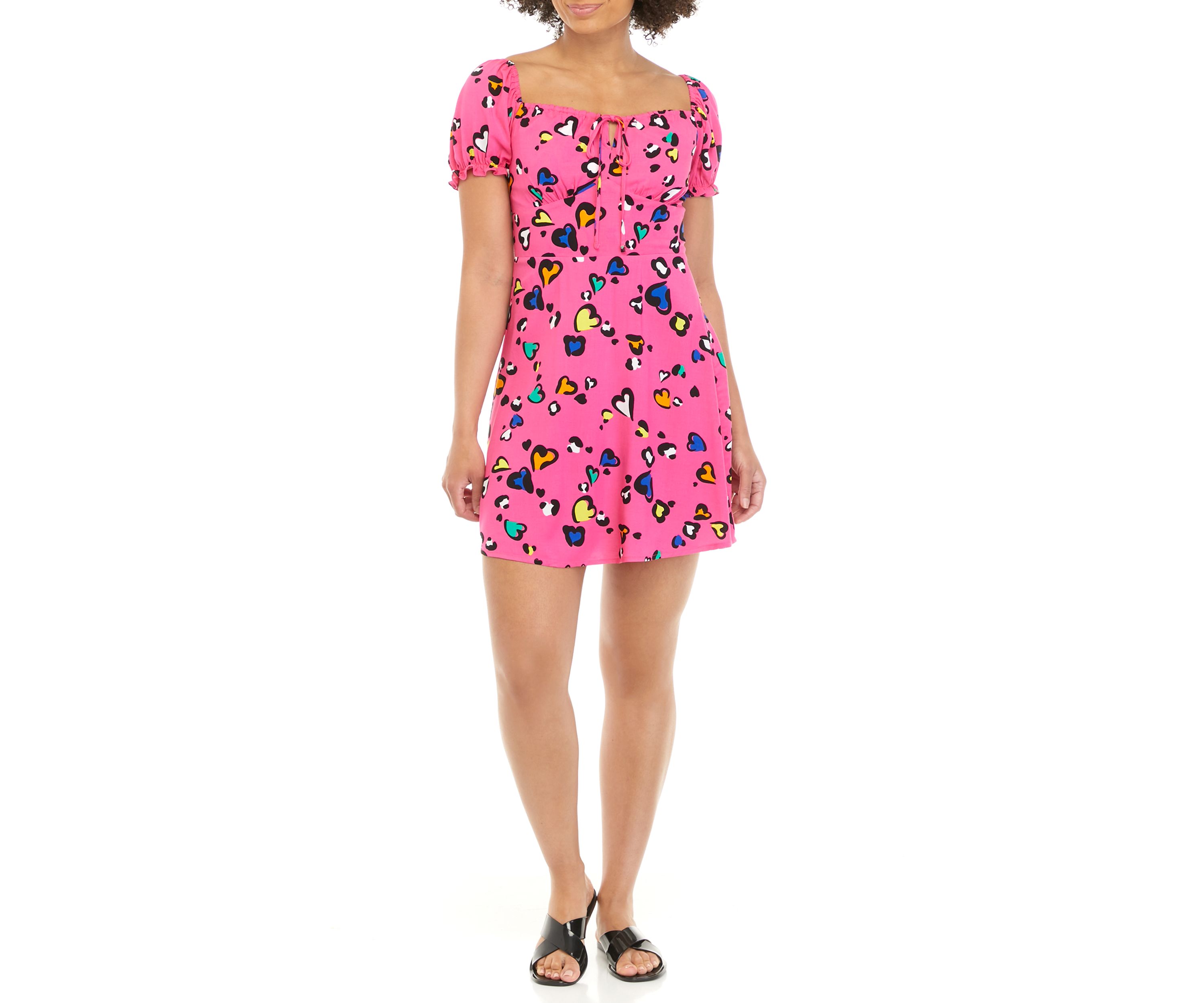 Juniors Puff Sleeve Peasant Dress 