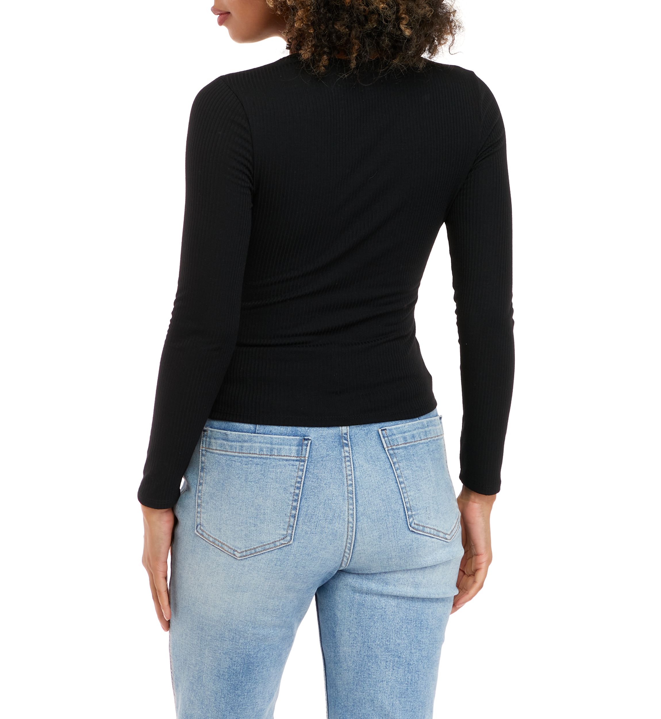 Juniors Long Sleeve Rib Knit Top with Cut Out