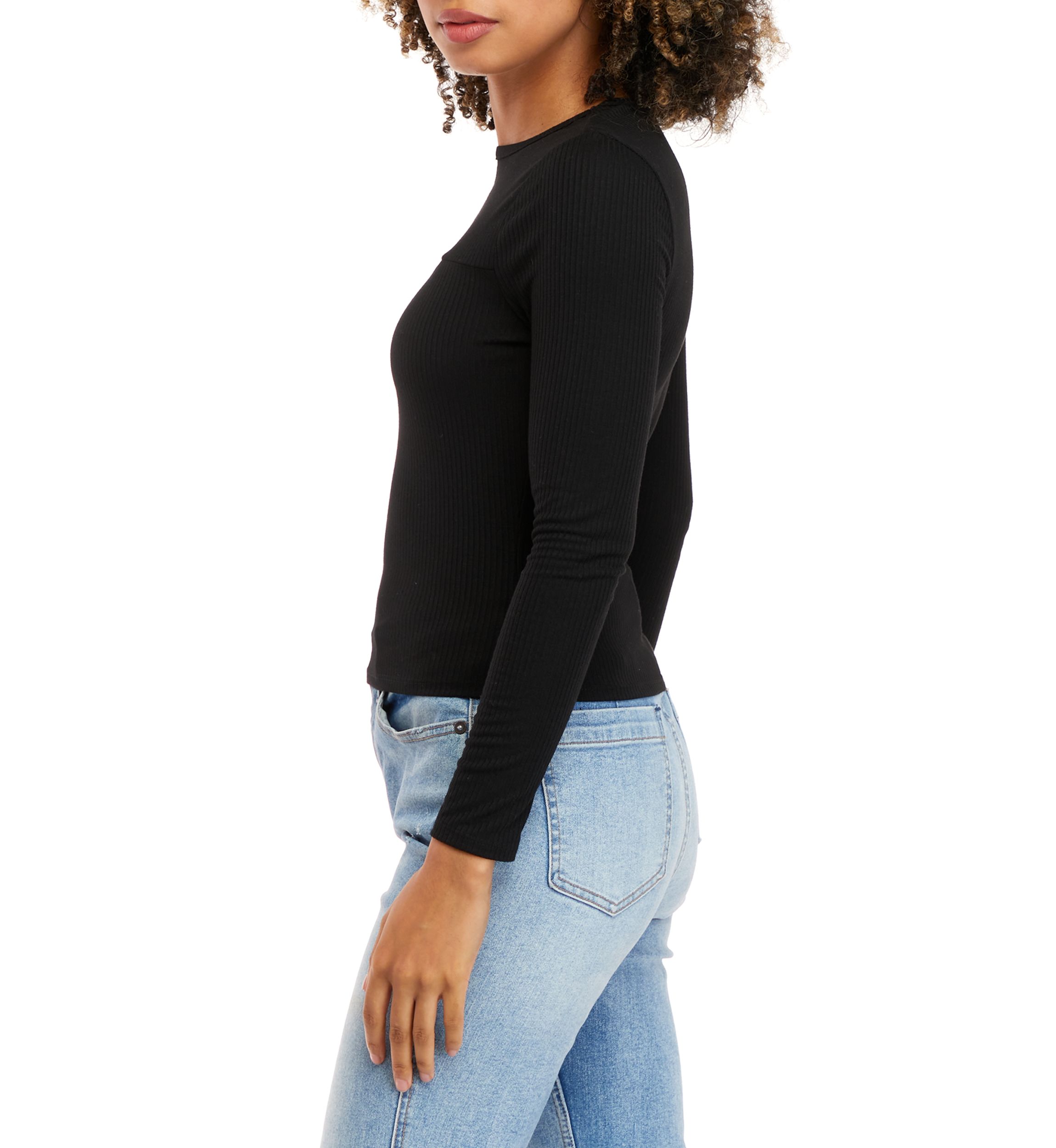 Juniors Long Sleeve Rib Knit Top with Cut Out