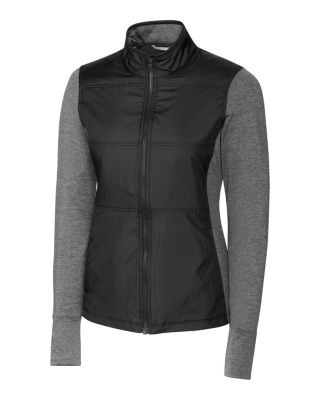Cutter & Buck Stealth Hybrid Quilted Womens Full Zip Windbreaker Jacket, Black, Medium