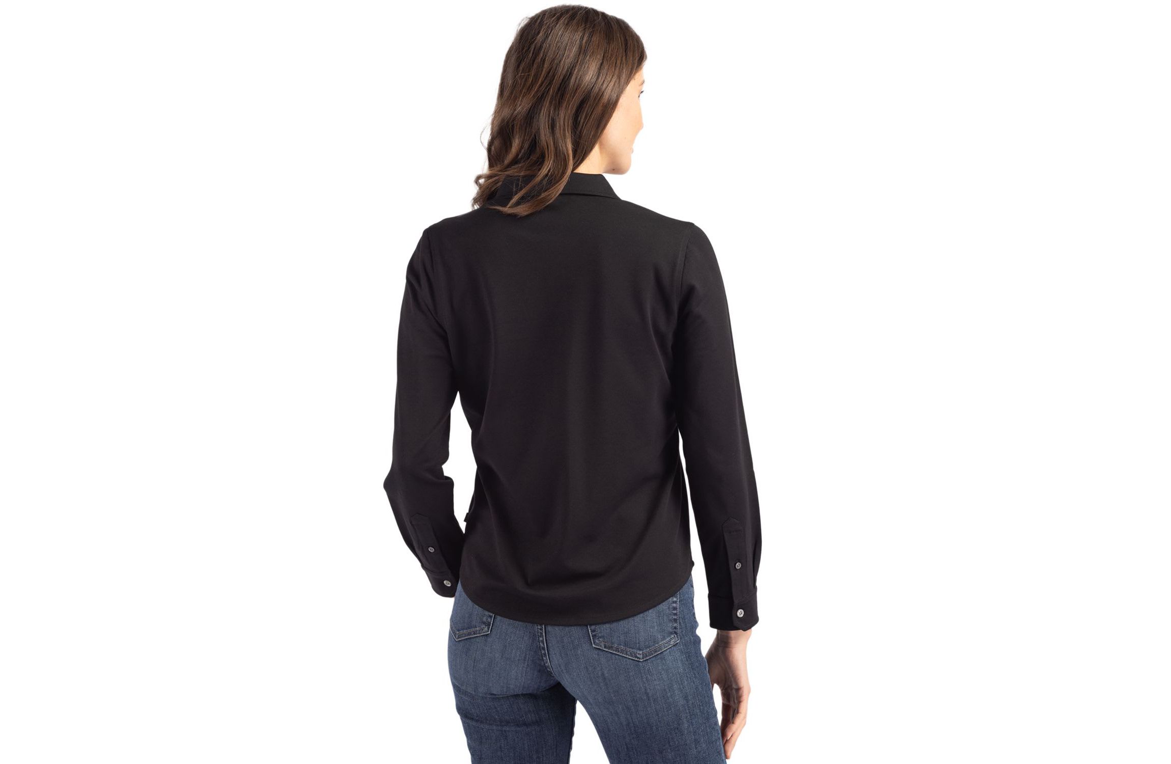 Cutter & Buck Advantage Tri-Blend Eco Soft Pique Long Sleeve Knitted Womens Button Down