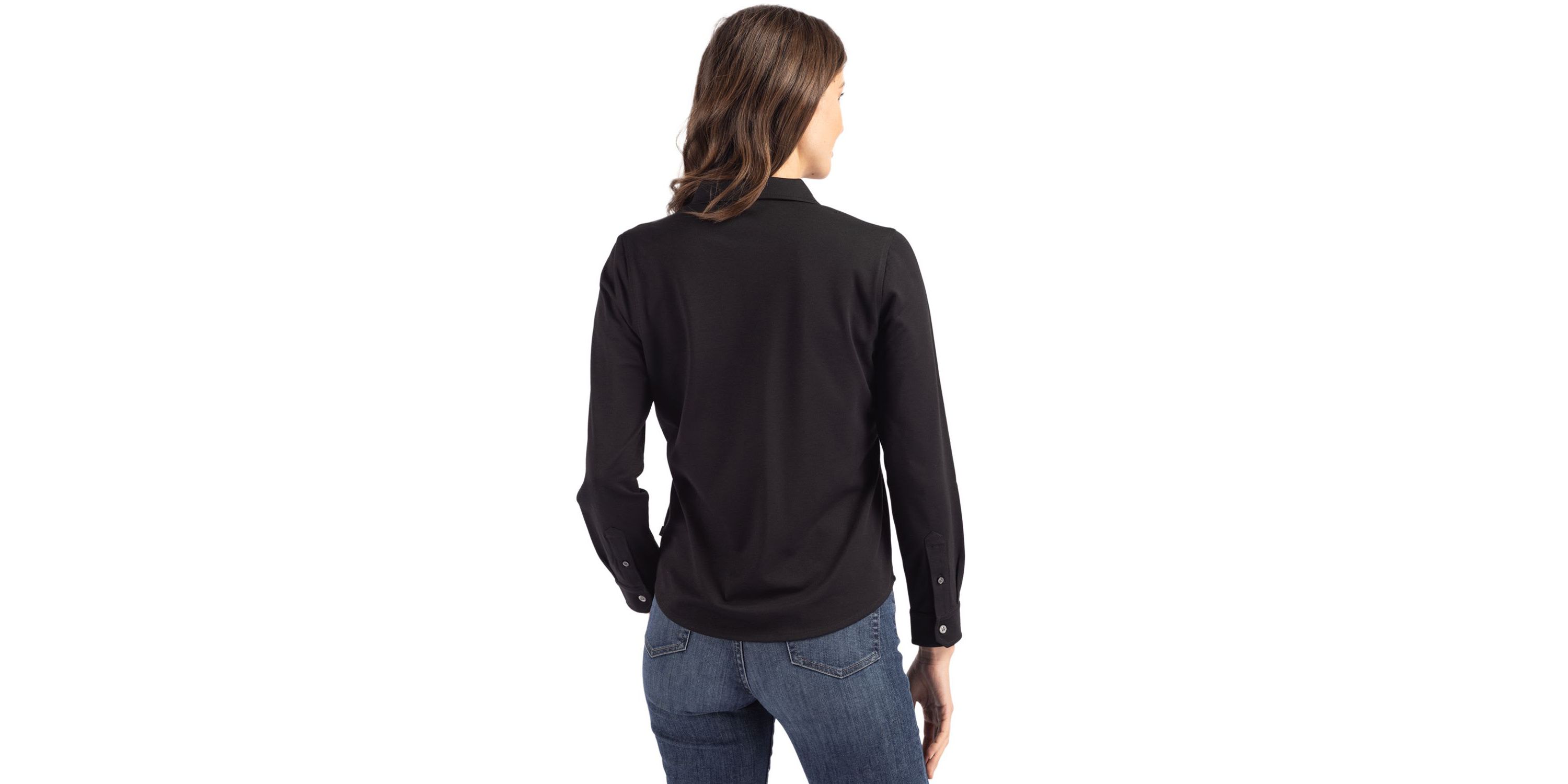 Cutter & Buck Advantage Tri-Blend Eco Soft Pique Long Sleeve Knitted Womens Button Down