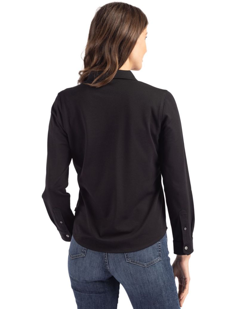 Cutter & Buck Advantage Tri-Blend Eco Soft Pique Long Sleeve Knitted Womens Button Down