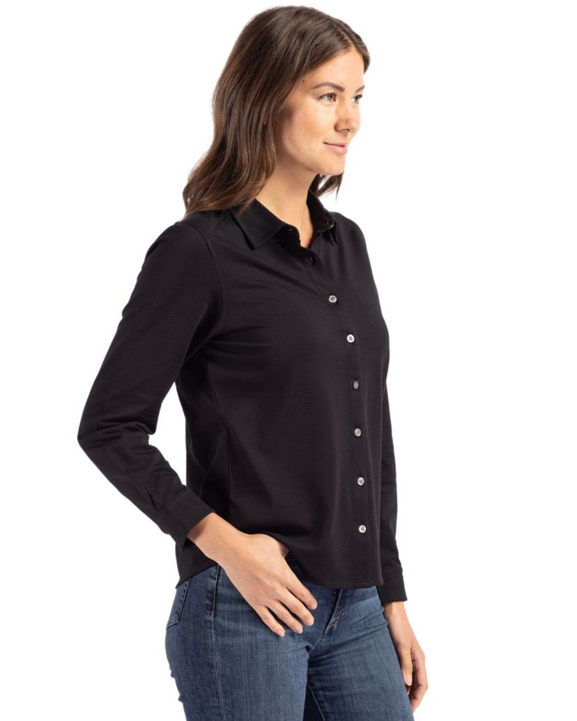 Cutter & Buck Advantage Tri-Blend Eco Soft Pique Long Sleeve Knitted Womens Button Down