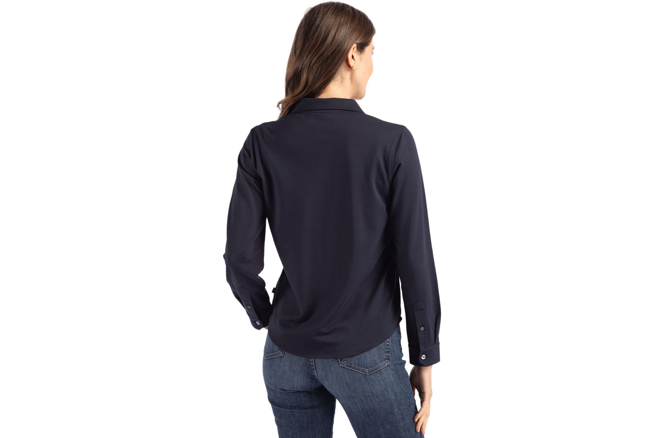 Cutter & Buck Advantage Tri-Blend Eco Soft Pique Long Sleeve Knitted Womens Button Down