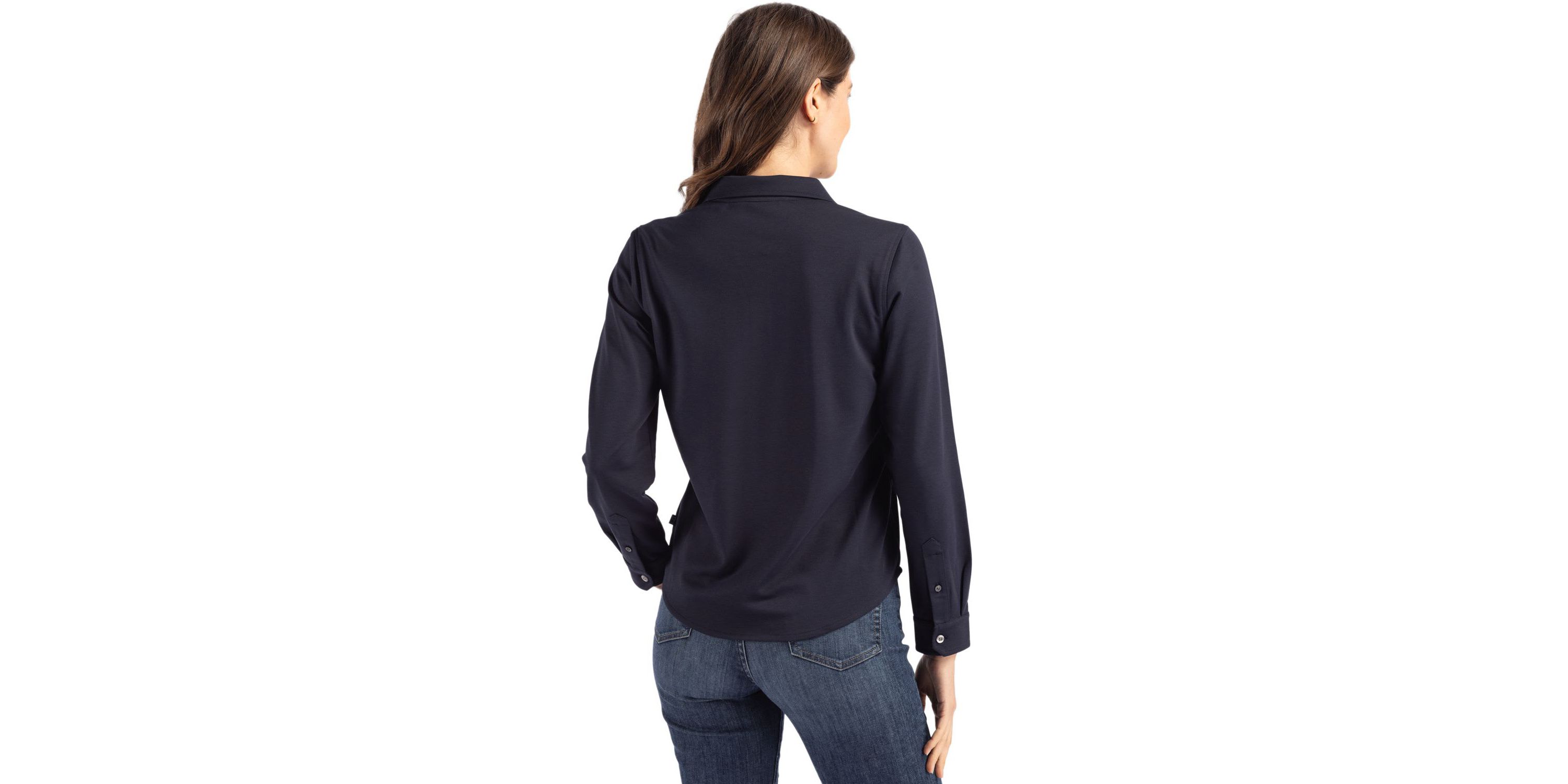 Cutter & Buck Advantage Tri-Blend Eco Soft Pique Long Sleeve Knitted Womens Button Down