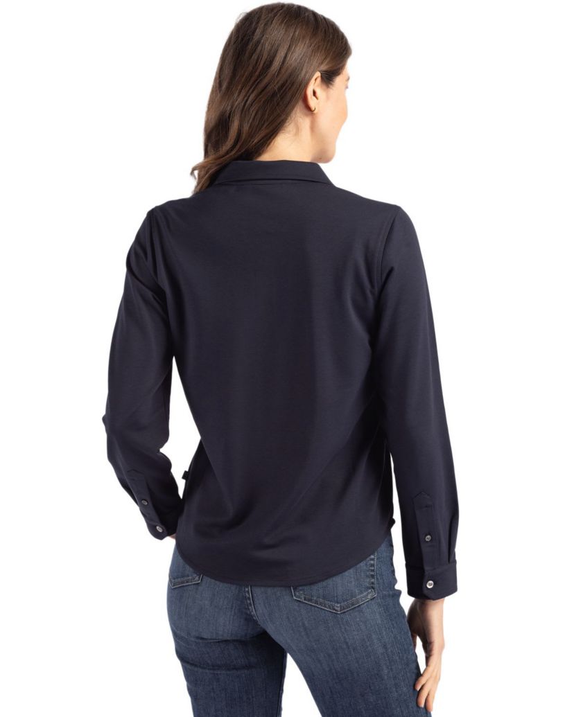 Cutter & Buck Advantage Tri-Blend Eco Soft Pique Long Sleeve Knitted Womens Button Down