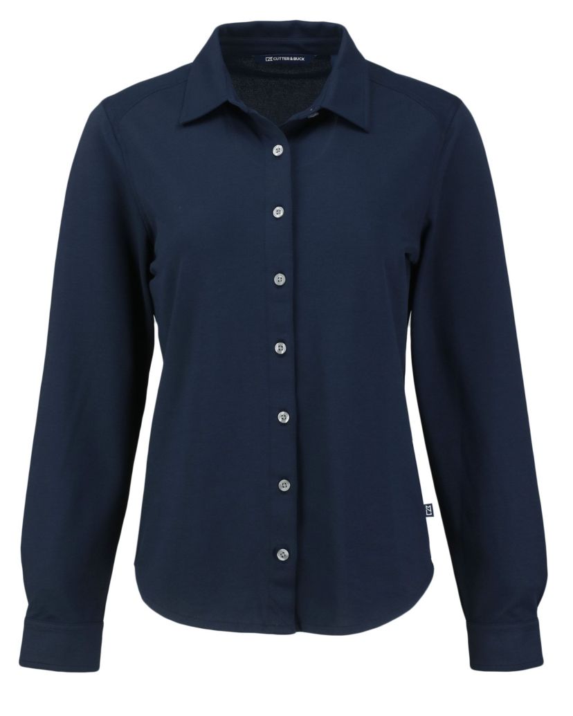 Cutter & Buck Advantage Tri-Blend Eco Soft Pique Long Sleeve Knitted Womens Button Down