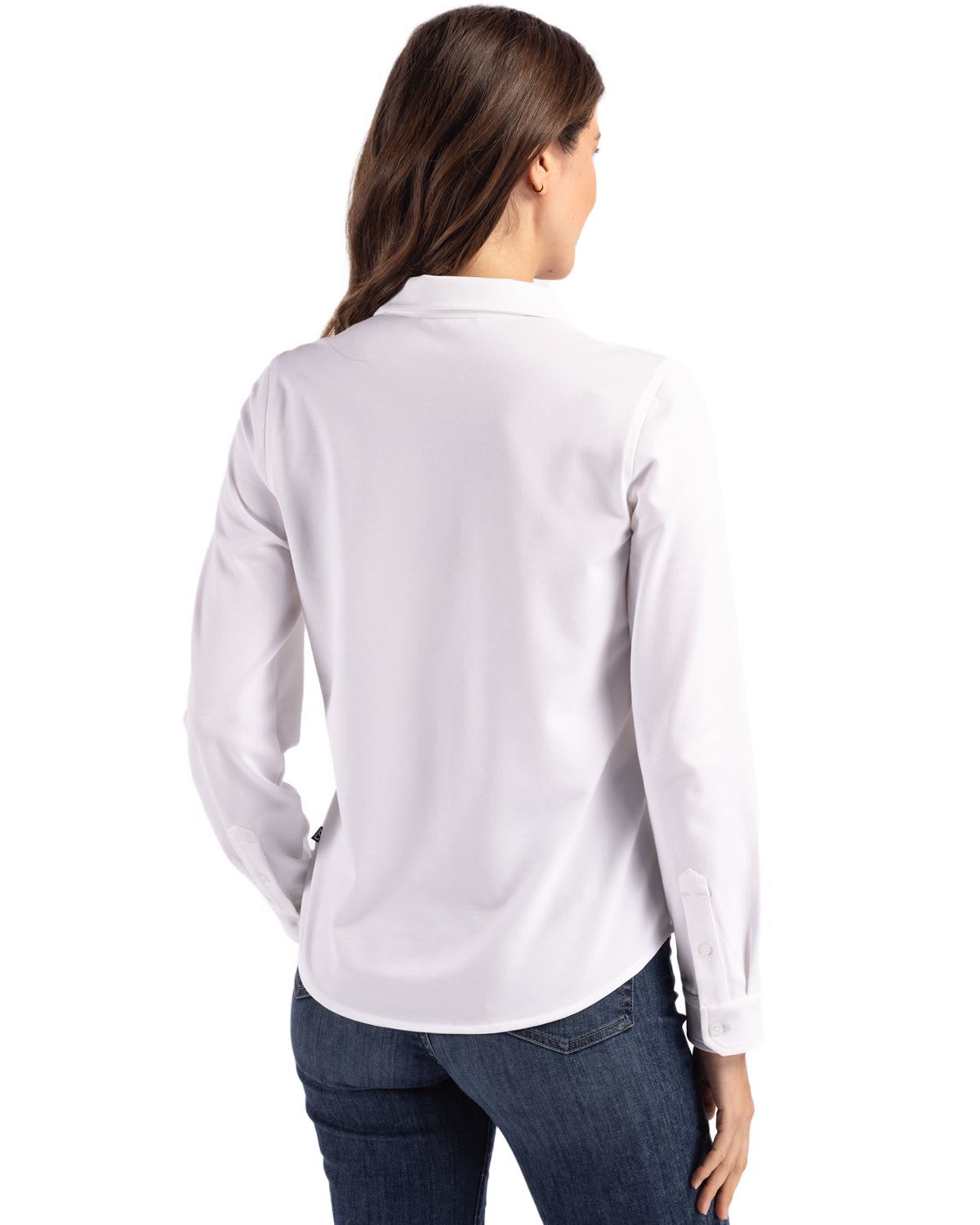 Cutter & Buck Advantage Tri-Blend Eco Soft Pique Long Sleeve Knitted Womens Button Down