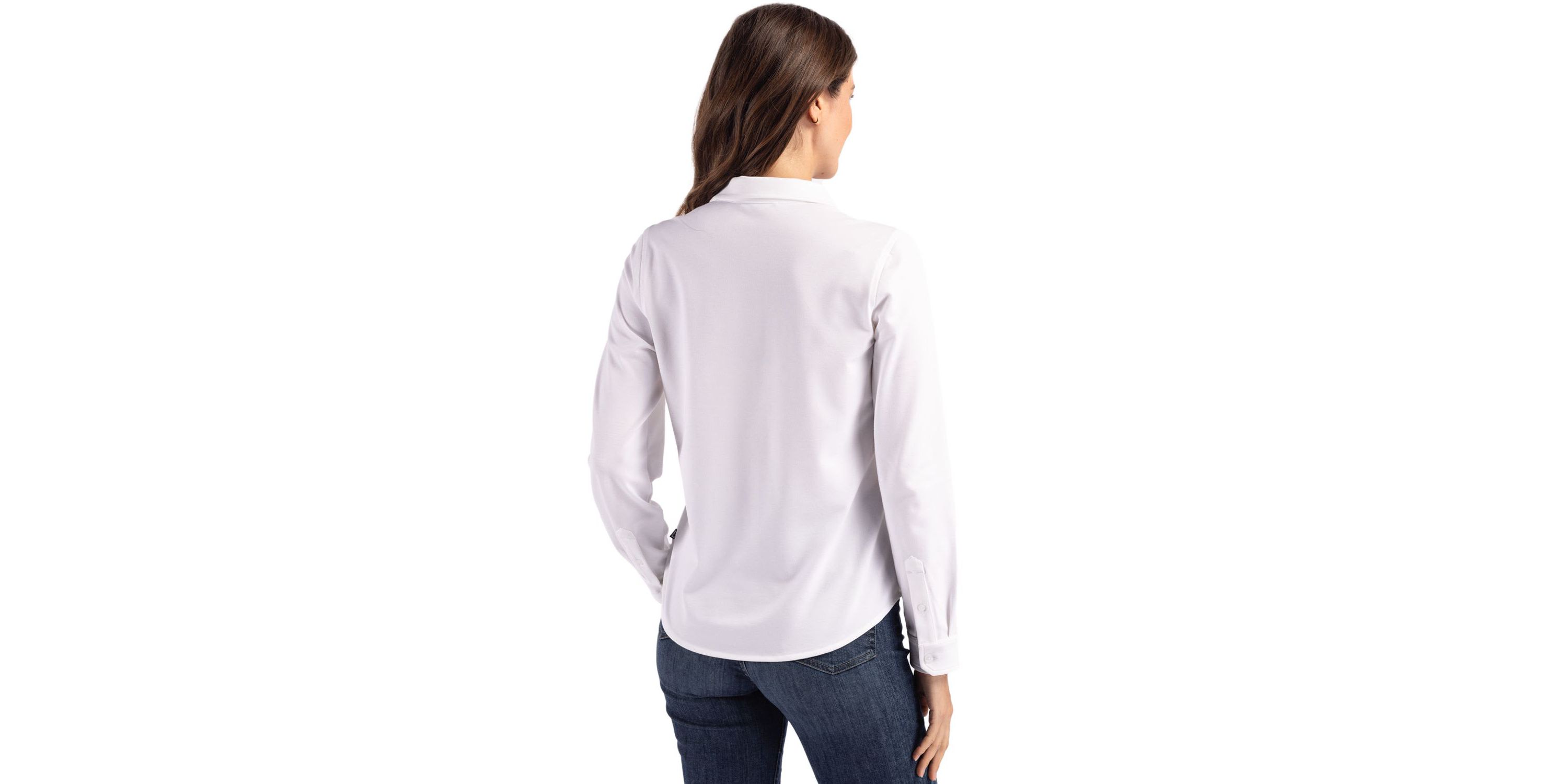 Cutter & Buck Advantage Tri-Blend Eco Soft Pique Long Sleeve Knitted Womens Button Down