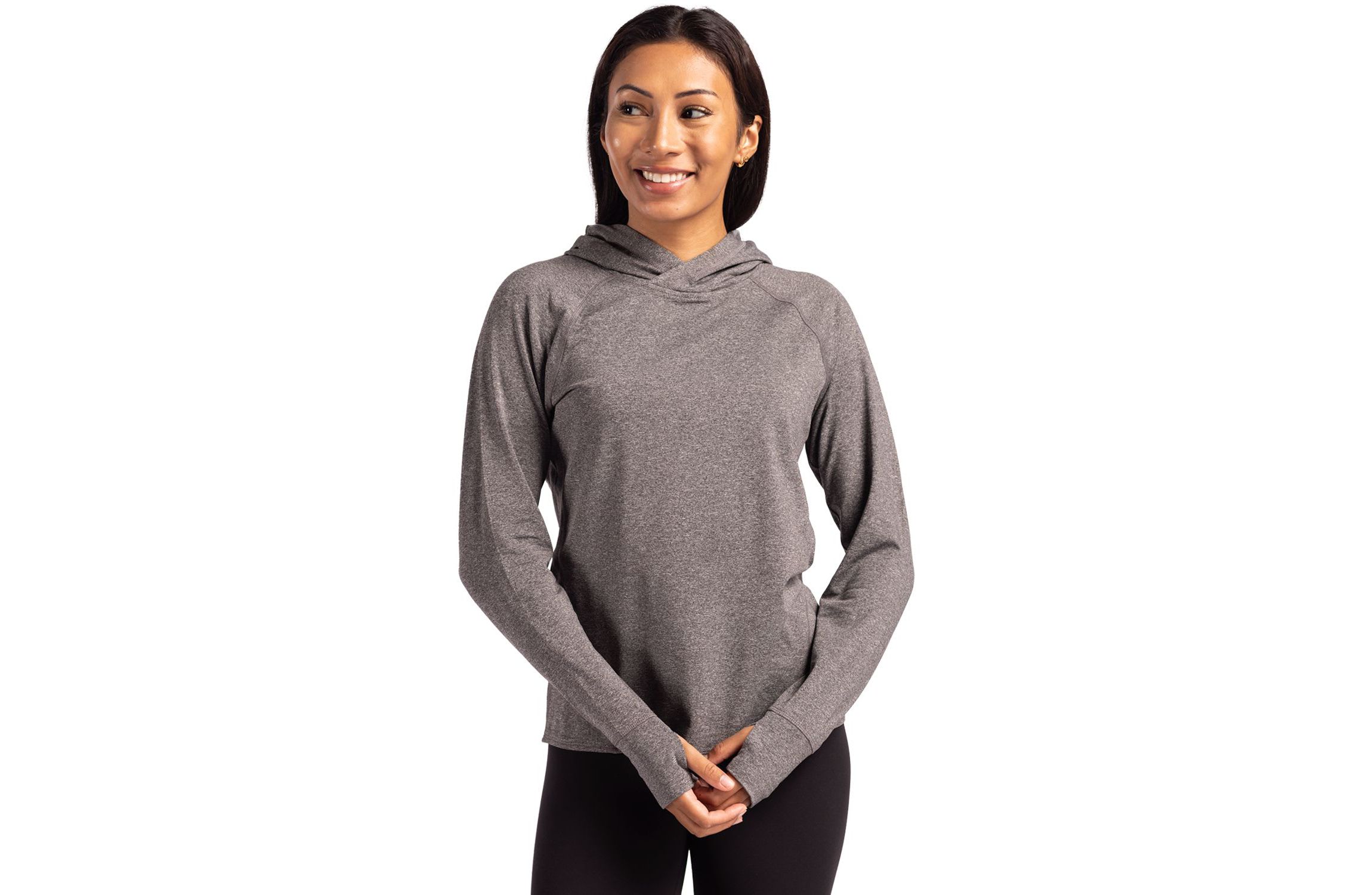 Cutter & Buck Adapt Knit Recycled Womens Heathered Hooded Pullover