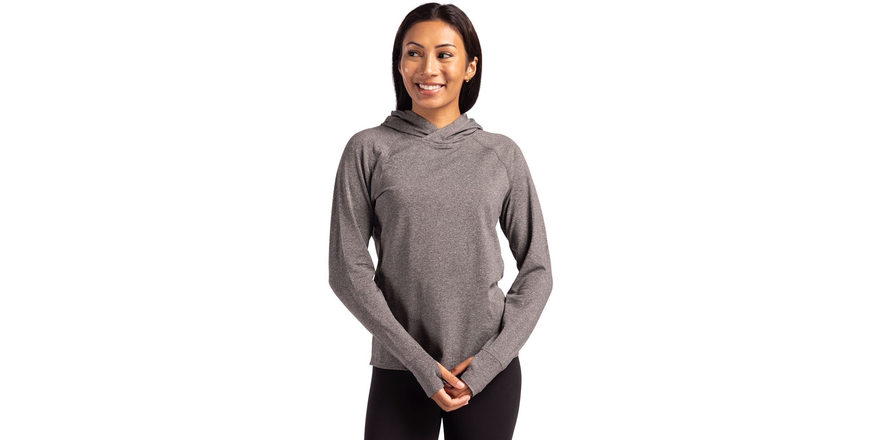 Cutter & Buck Adapt Knit Recycled Womens Heathered Hooded Pullover