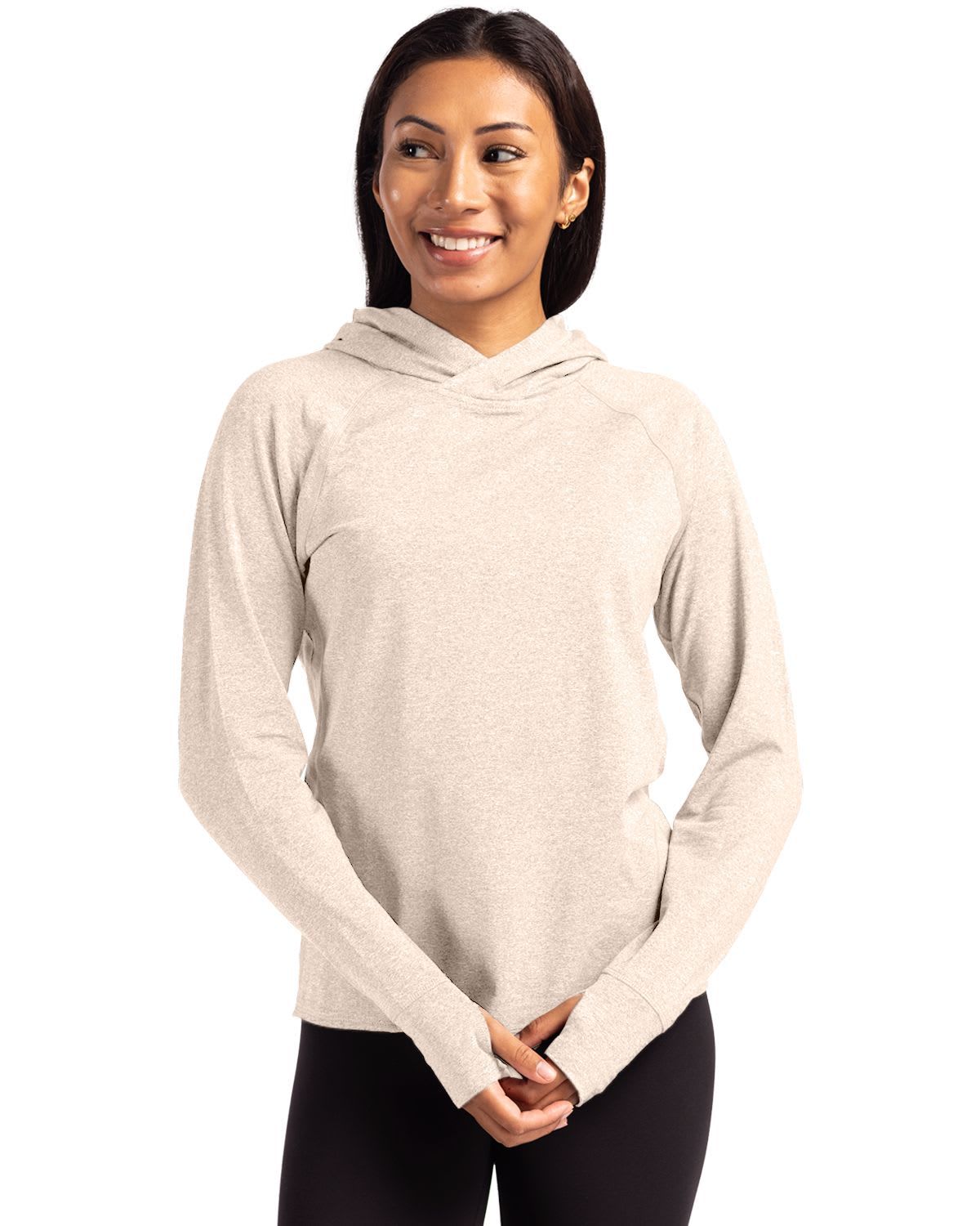 Cutter & Buck Adapt Knit Recycled Womens Heathered Hooded Pullover