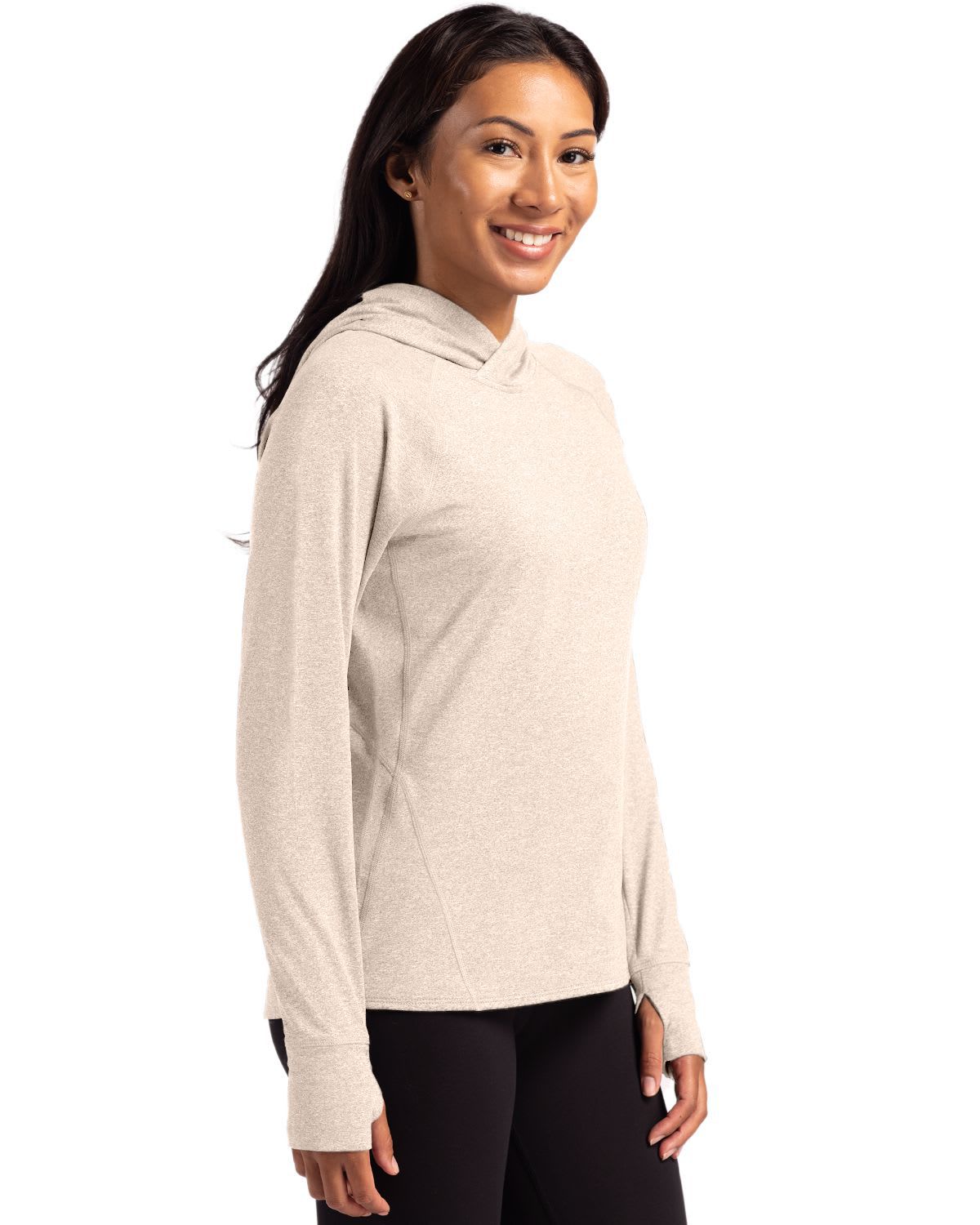 Cutter & Buck Adapt Knit Recycled Womens Heathered Hooded Pullover