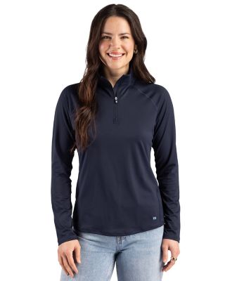 Cutter & Buck Prospect Epic Confidence Recycled Textured Stretch Womens Quarter Zip, Navy Blue, 3XL