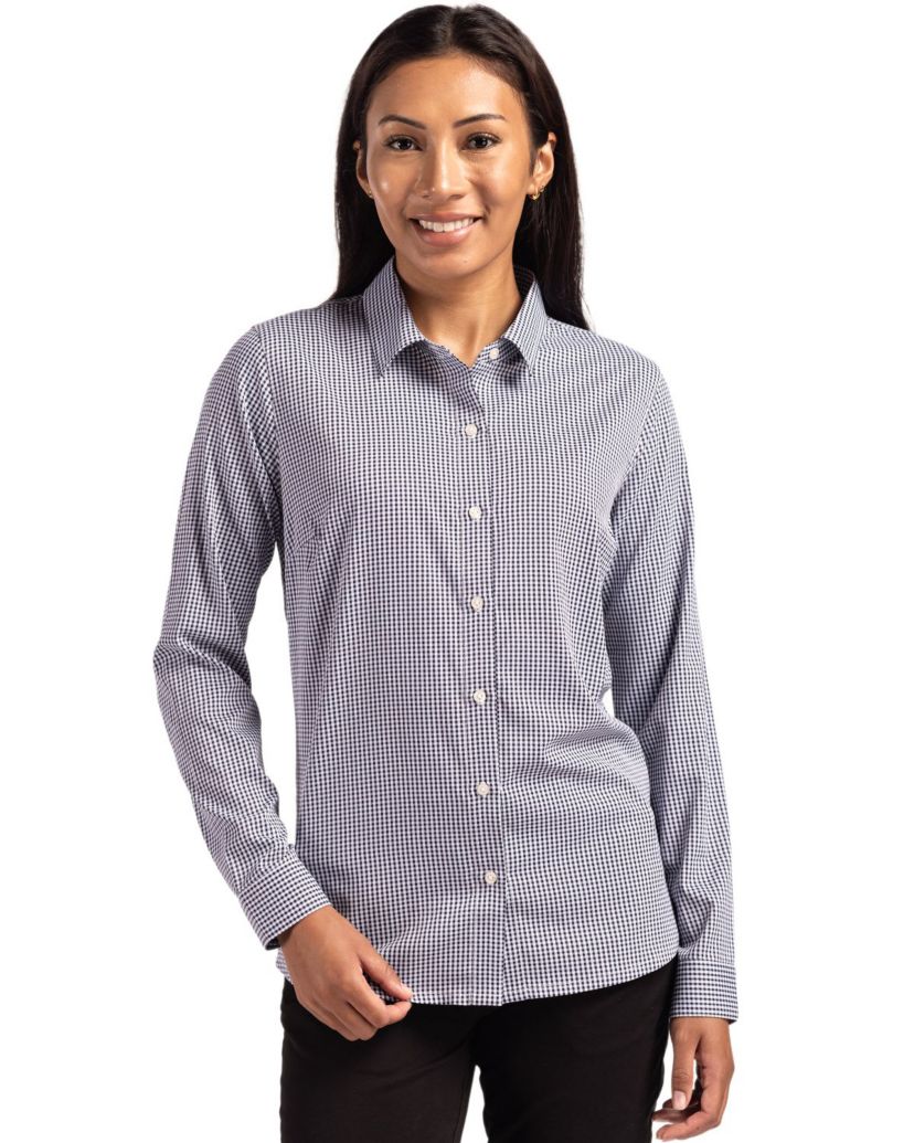 Cutter & Buck Skyline Epic Confidence Recycled Gingham Womens Long Sleeve Dress Shirt