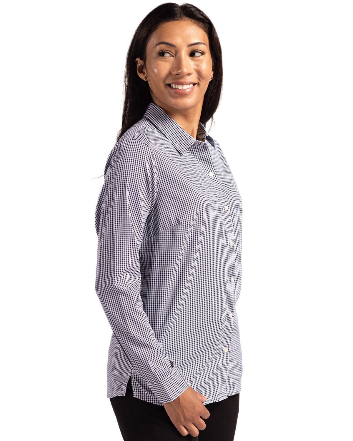 Cutter & Buck Skyline Epic Confidence Recycled Gingham Womens Long Sleeve Dress Shirt