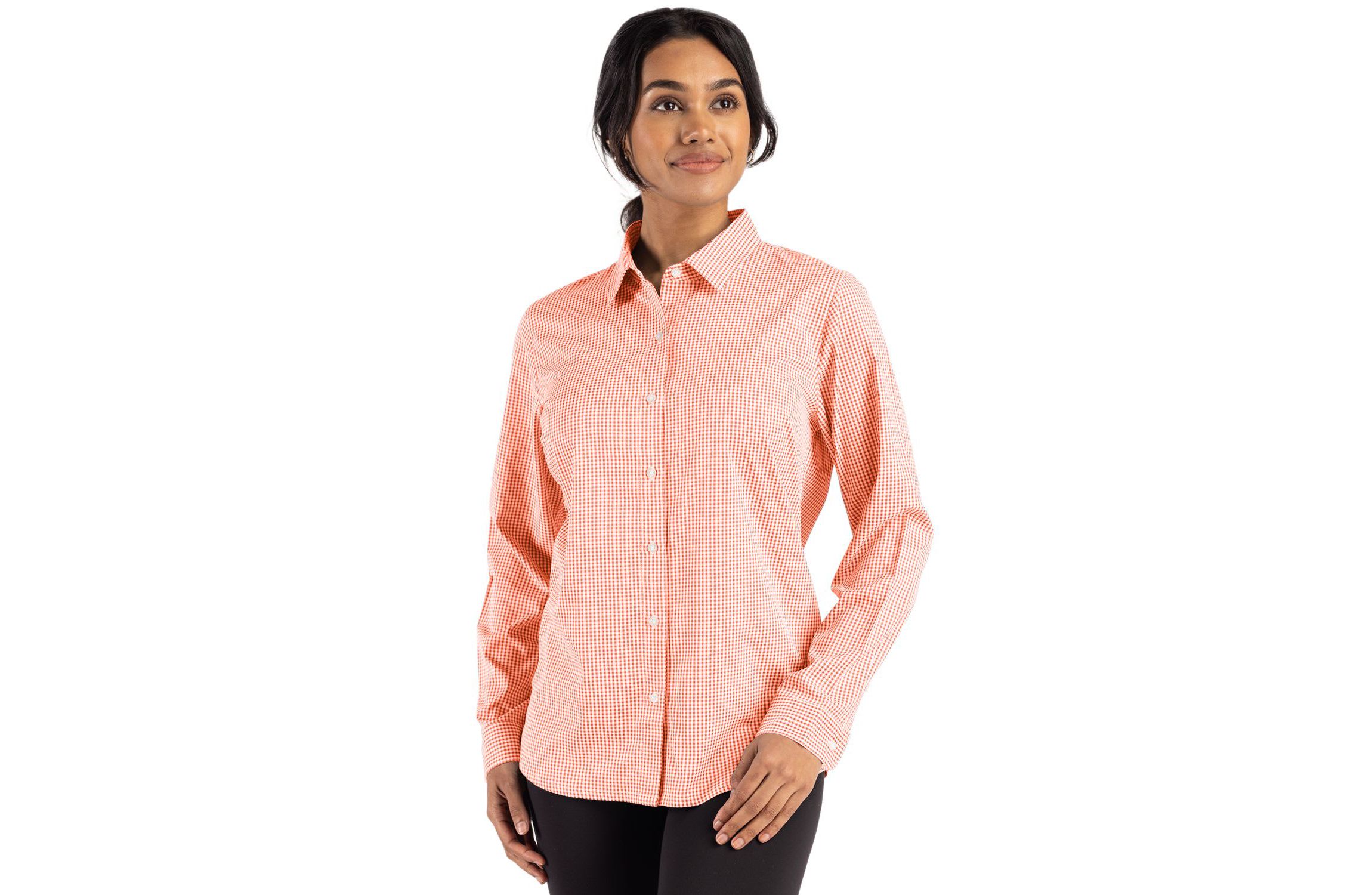 Cutter & Buck Skyline Epic Confidence Recycled Gingham Womens Long Sleeve Dress Shirt