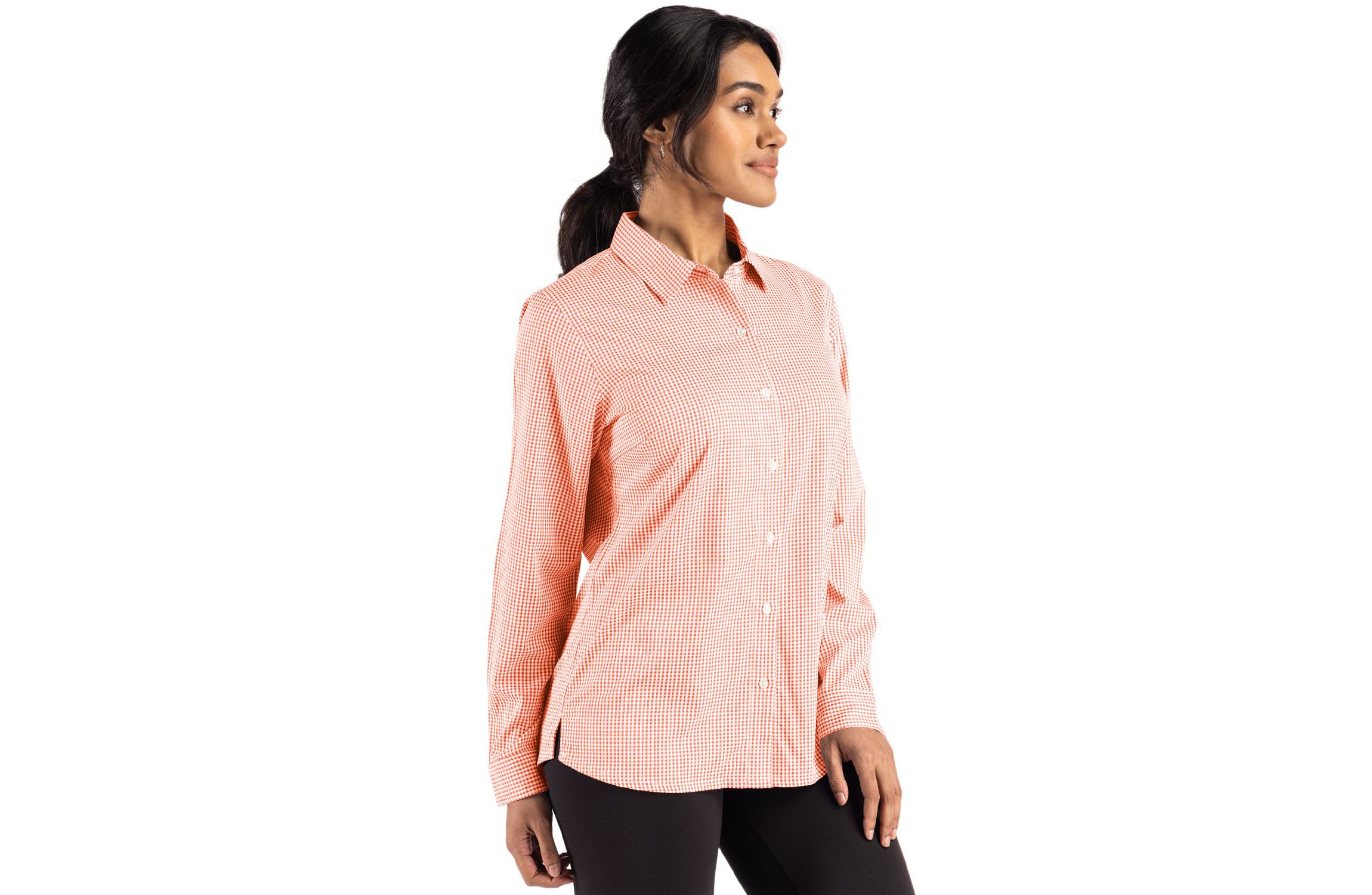 Cutter & Buck Skyline Epic Confidence Recycled Gingham Womens Long Sleeve Dress Shirt