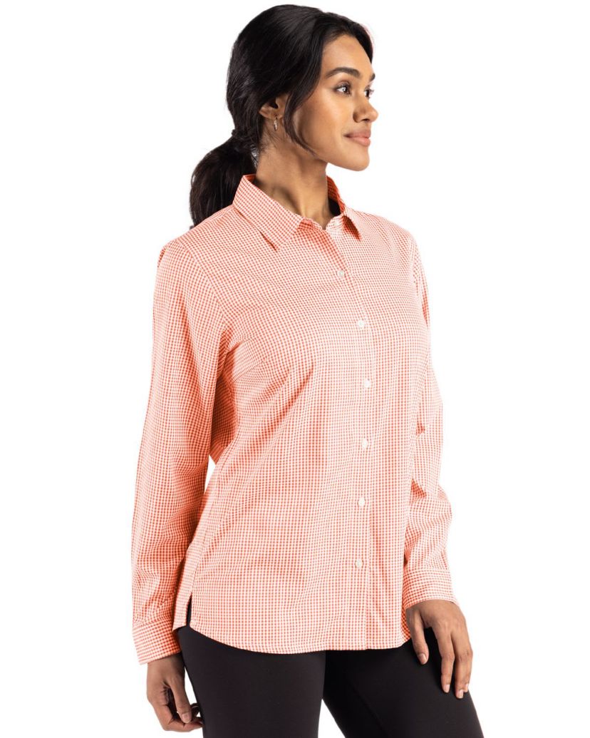 Cutter & Buck Skyline Epic Confidence Recycled Gingham Womens Long Sleeve Dress Shirt