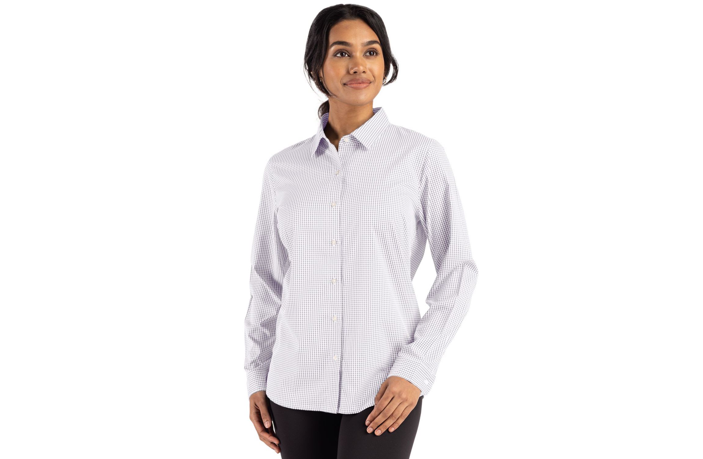 Cutter & Buck Skyline Epic Confidence Recycled Gingham Womens Long Sleeve Dress Shirt