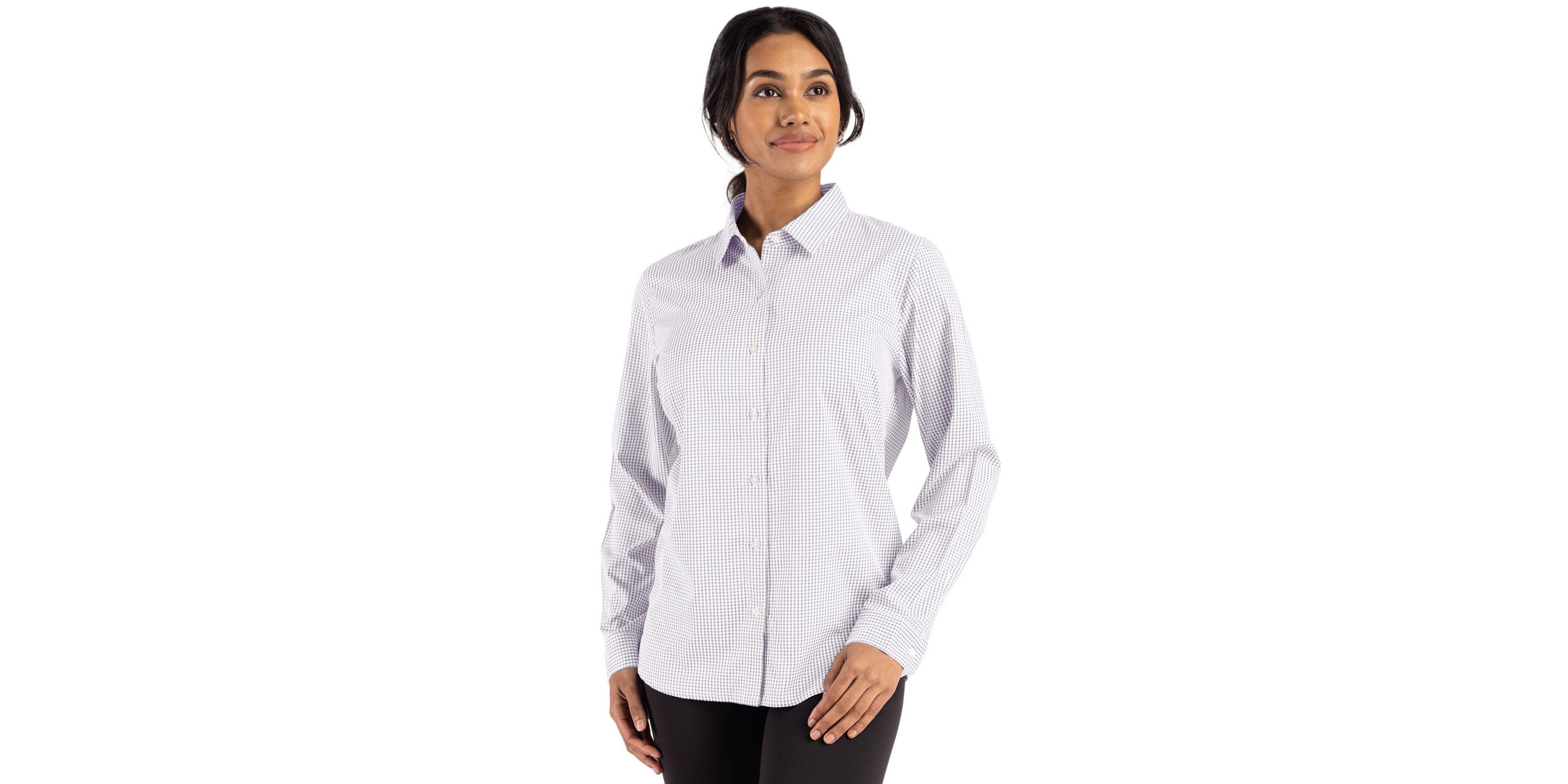 Cutter & Buck Skyline Epic Confidence Recycled Gingham Womens Long Sleeve Dress Shirt