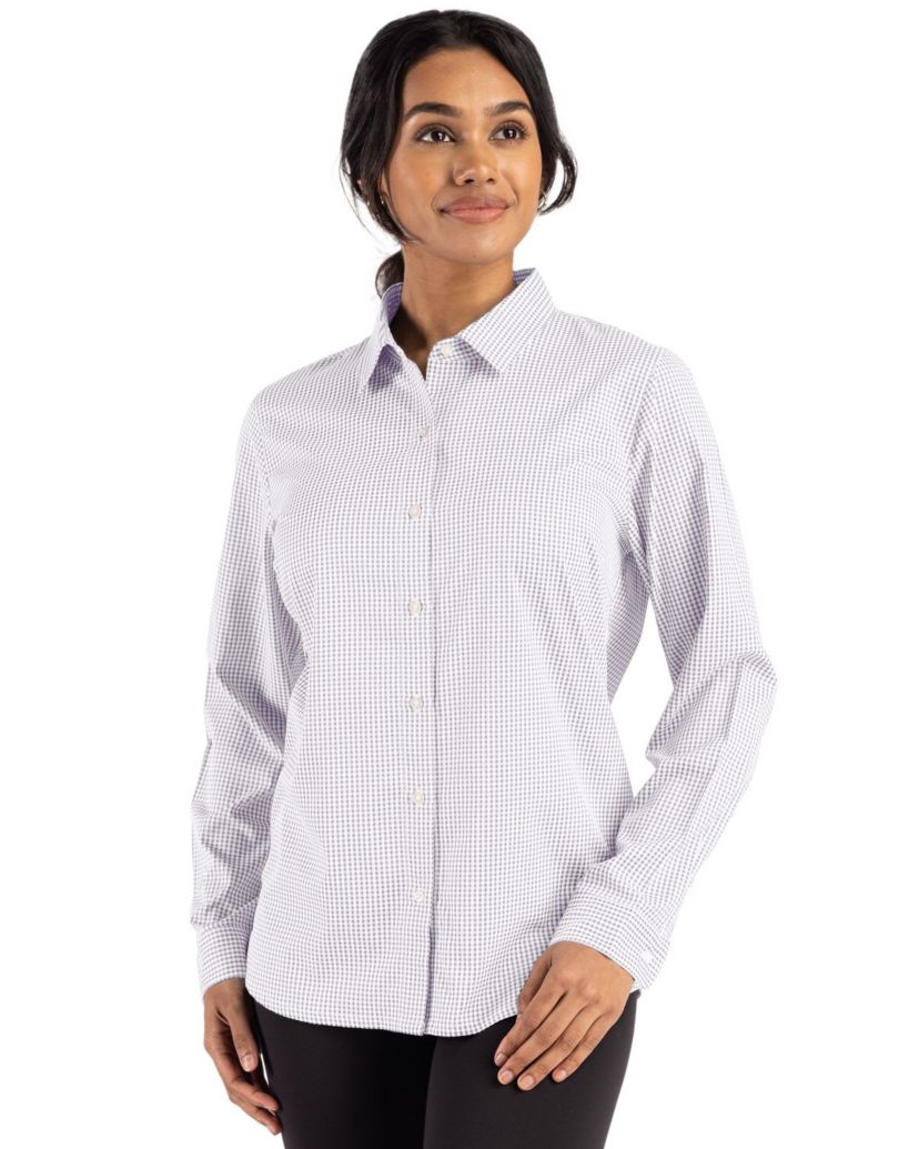 Cutter & Buck Skyline Epic Confidence Recycled Gingham Womens Long Sleeve Dress Shirt