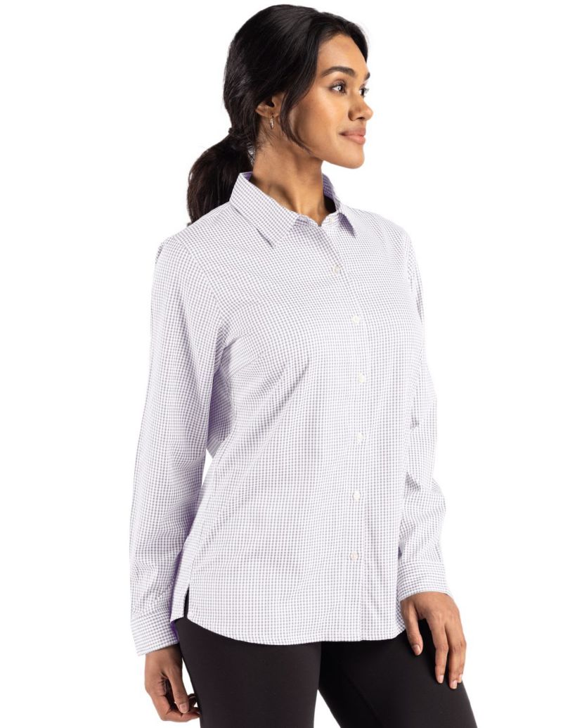 Cutter & Buck Skyline Epic Confidence Recycled Gingham Womens Long Sleeve Dress Shirt