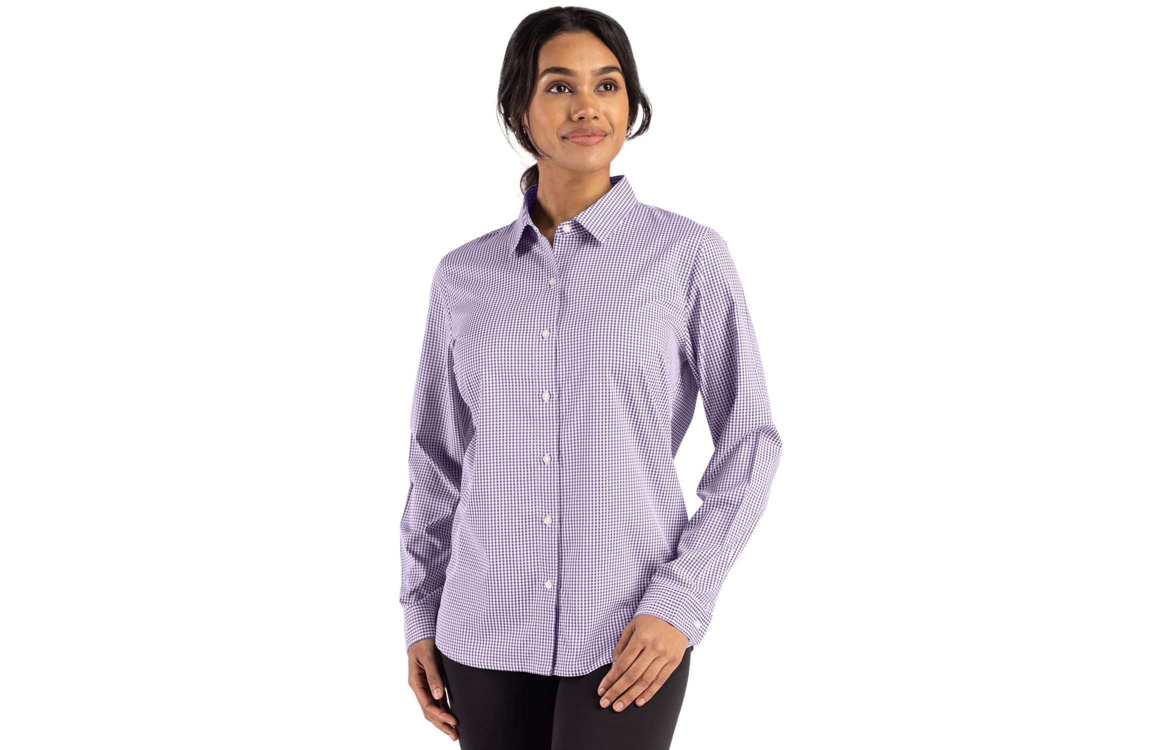 Cutter & Buck Skyline Epic Confidence Recycled Gingham Womens Long Sleeve Dress Shirt