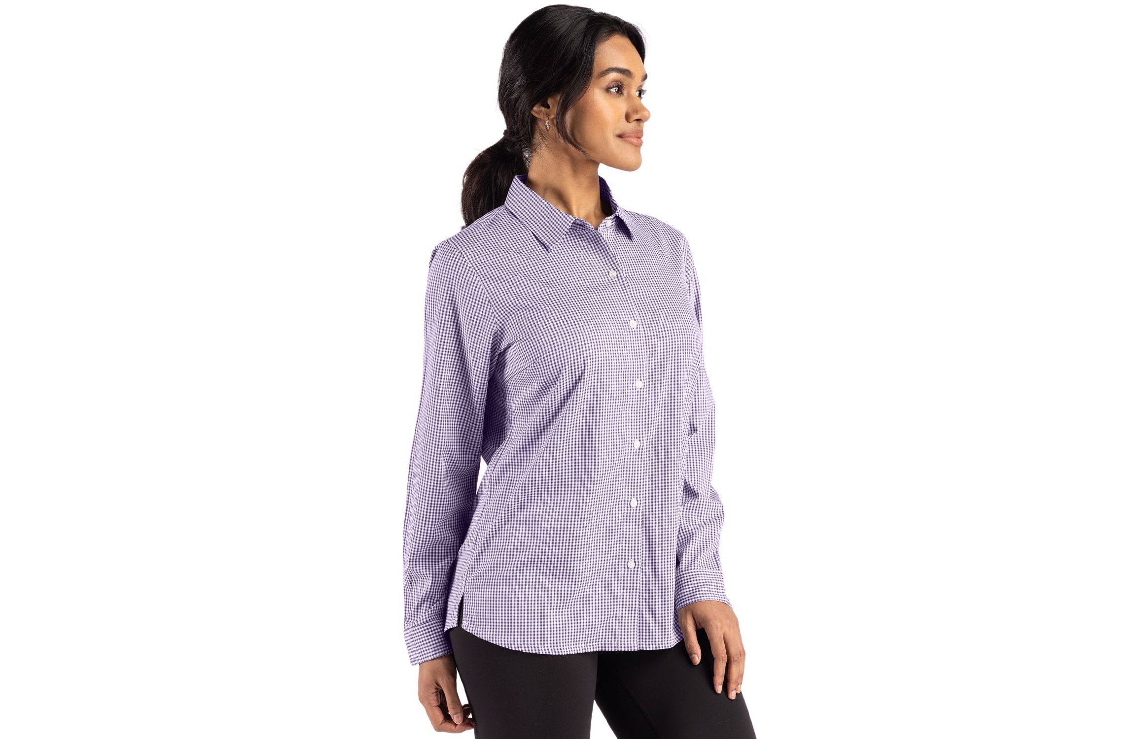 Cutter & Buck Skyline Epic Confidence Recycled Gingham Womens Long Sleeve Dress Shirt