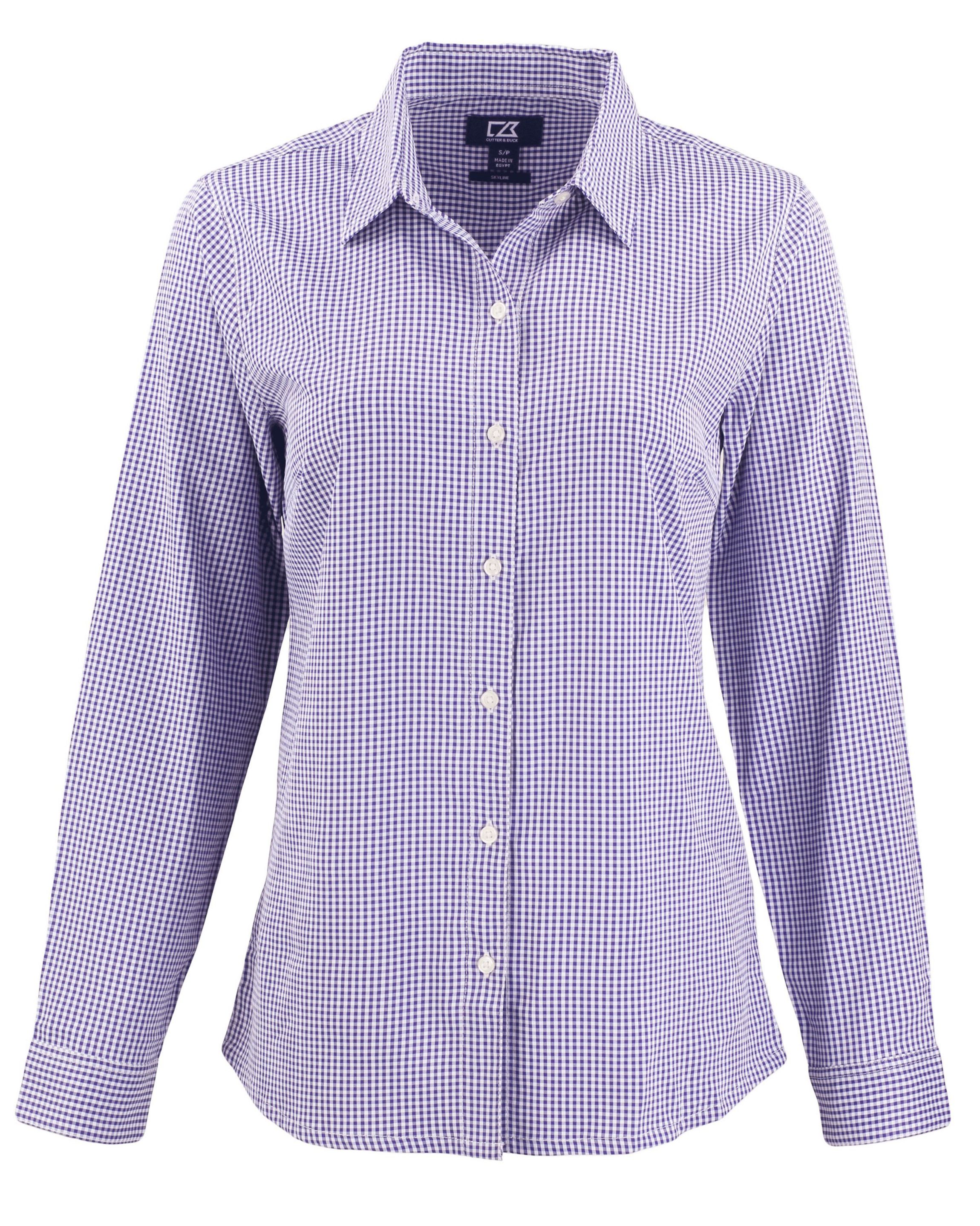 Cutter & Buck Skyline Epic Confidence Recycled Gingham Womens Long Sleeve Dress Shirt