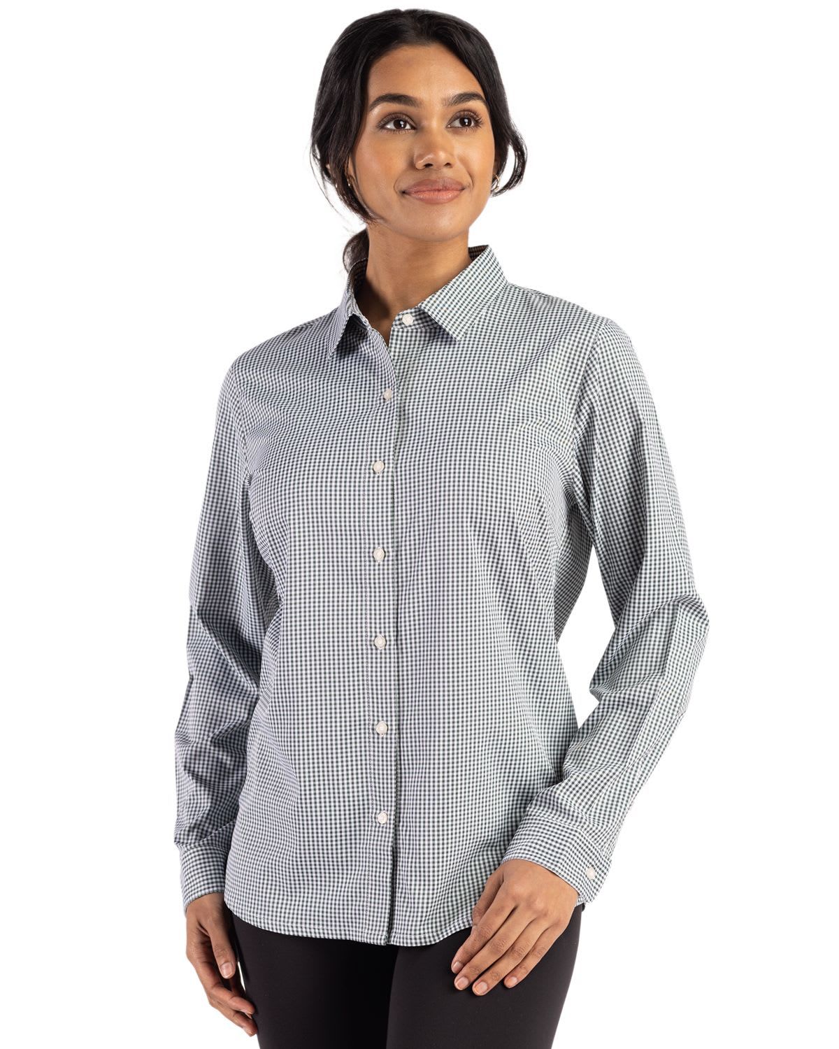 Cutter & Buck Skyline Epic Confidence Recycled Gingham Womens Long Sleeve Dress Shirt