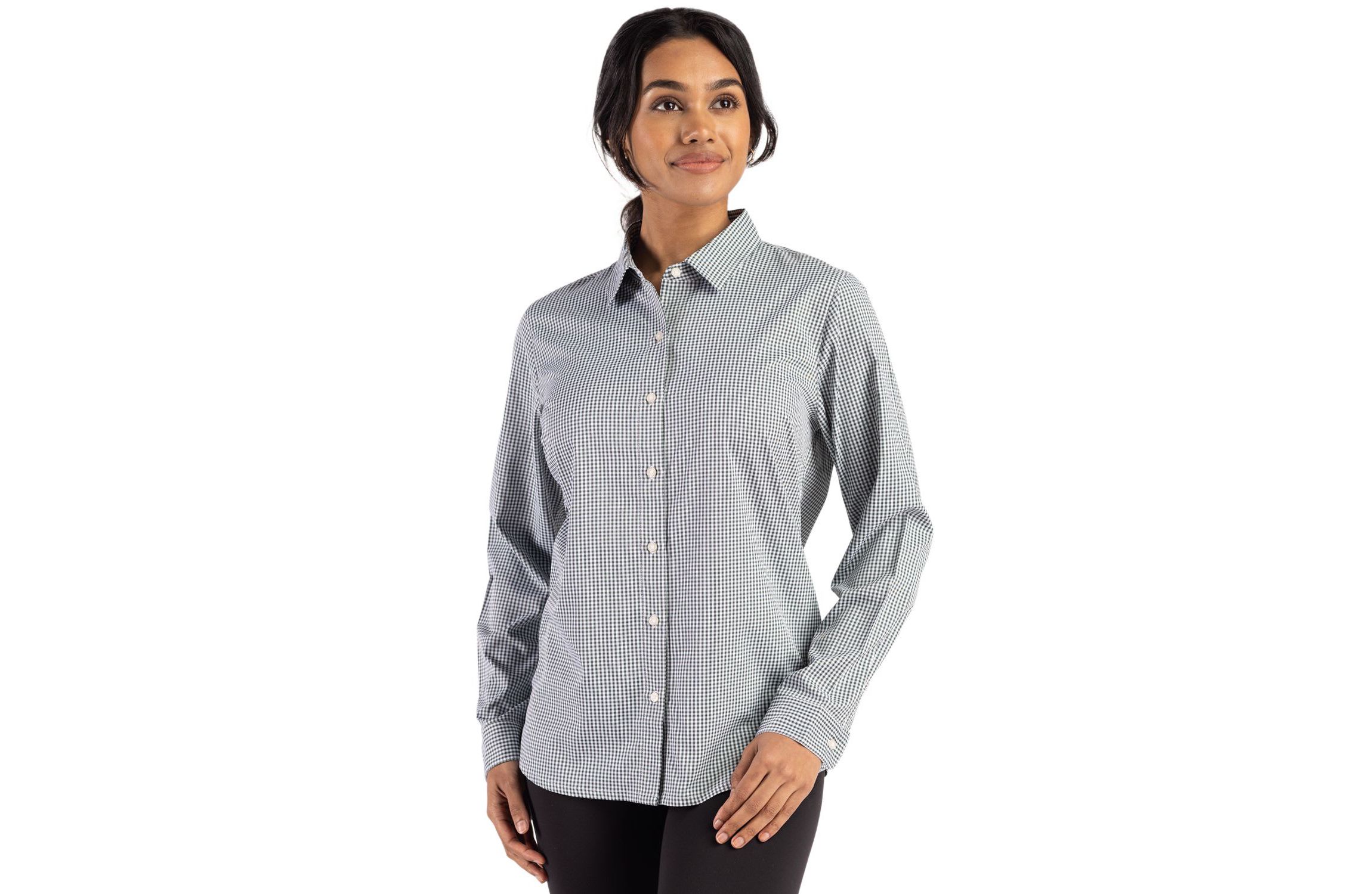 Cutter & Buck Skyline Epic Confidence Recycled Gingham Womens Long Sleeve Dress Shirt